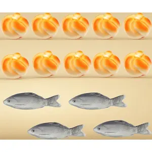 10pcs Fake Bread and 4pcs Fake Fish Realistic Artificial Small Rubber Fish for Kitchen Home Market Restaurant Display Halloween Decoration