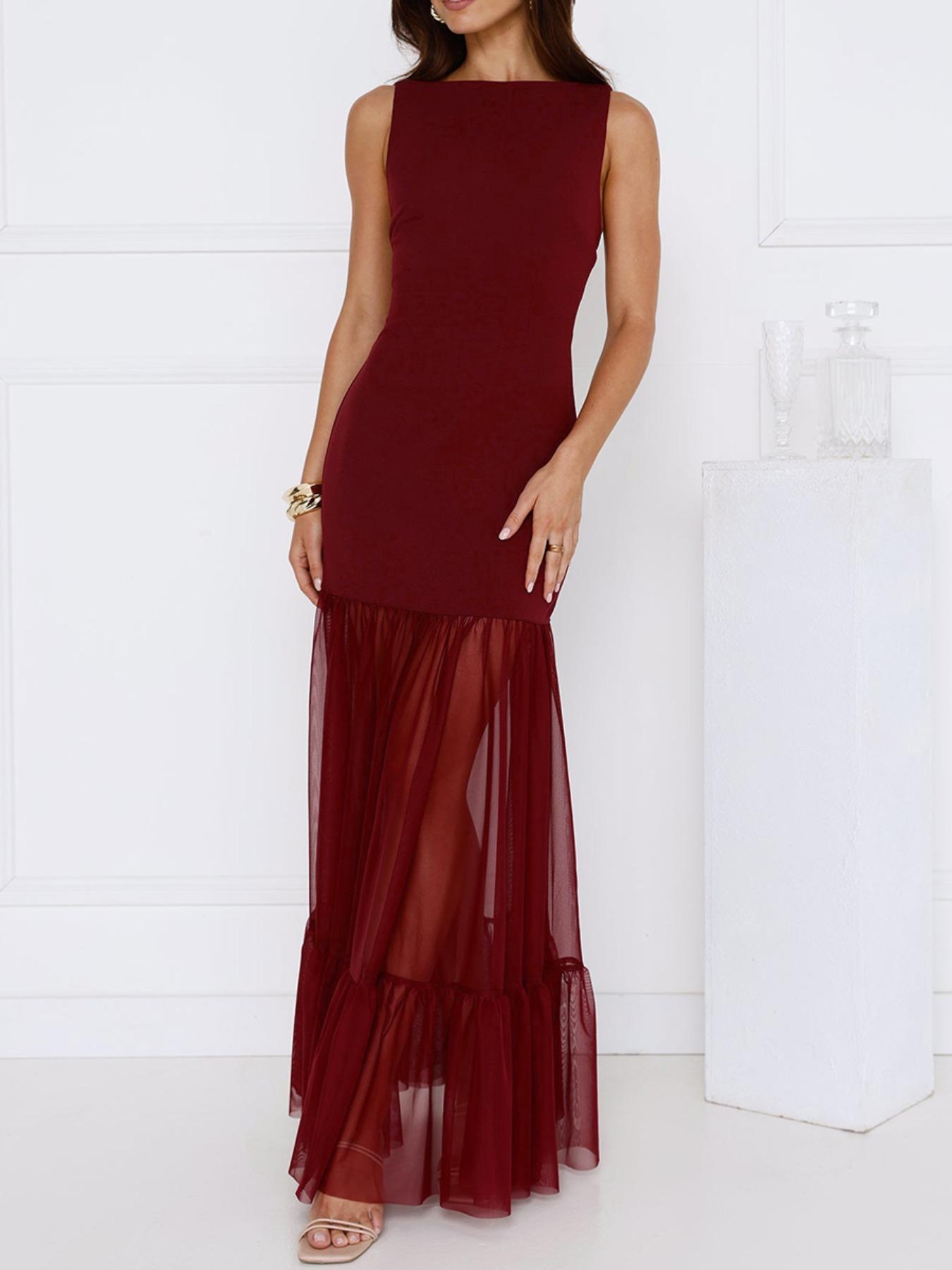 Women's Sheer Mesh Splicing Tube Dress, Bodycon Party Dress, Elegant Fashion Casual Maxi Dress for Party Club Dating Wear, Women Dress for Summer