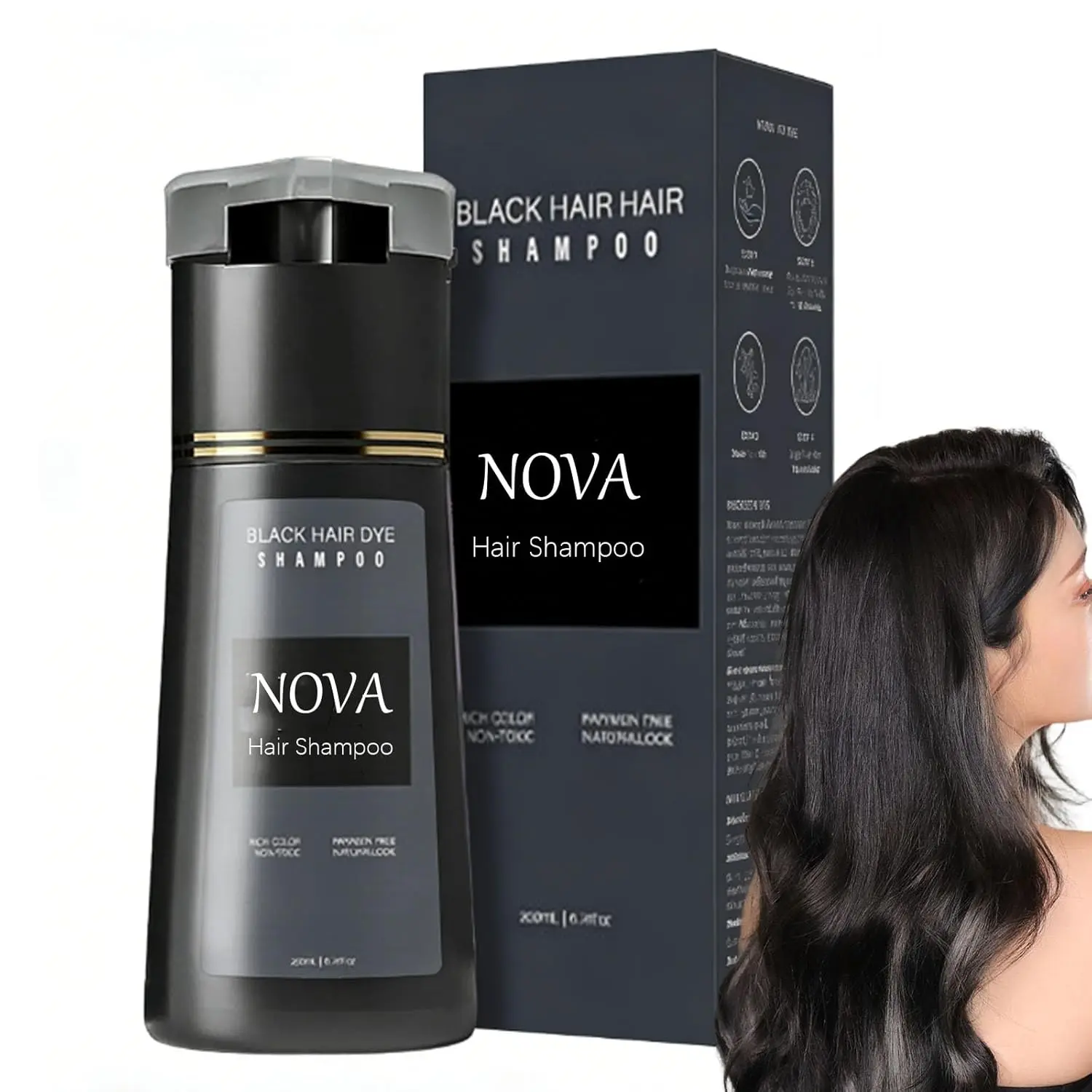 Hair Dye Shampoo for women, Hair Dye Shampoo 3 in 1, Hairs Dyes Shampoos for Men & Women (Black)