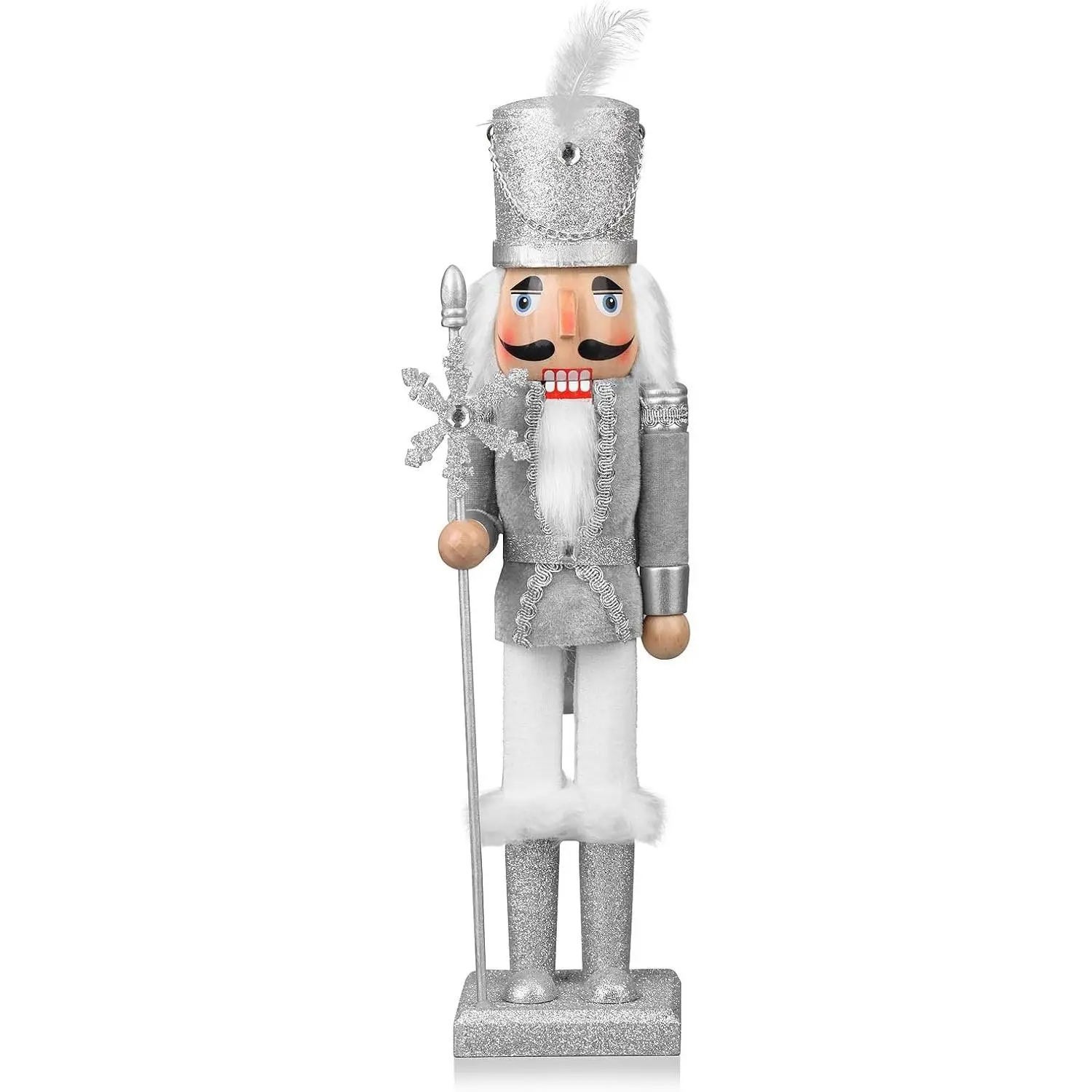 Wooden Christmas Soldier Nutcracker Decorations, 15 Inch Nutcracker Figure Christmas Decor for Shelves and Tables (Silver)