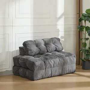 3-in-1 Convertible Folding Sofa Bed - Portable Sleeper Chair with Pillow & Back Support - Multi-Functional Floor Couch for Living Room, Bedroom, Dorm - Comfortable, Space-Saving, Full Size - Black/Beige/Navy Blue