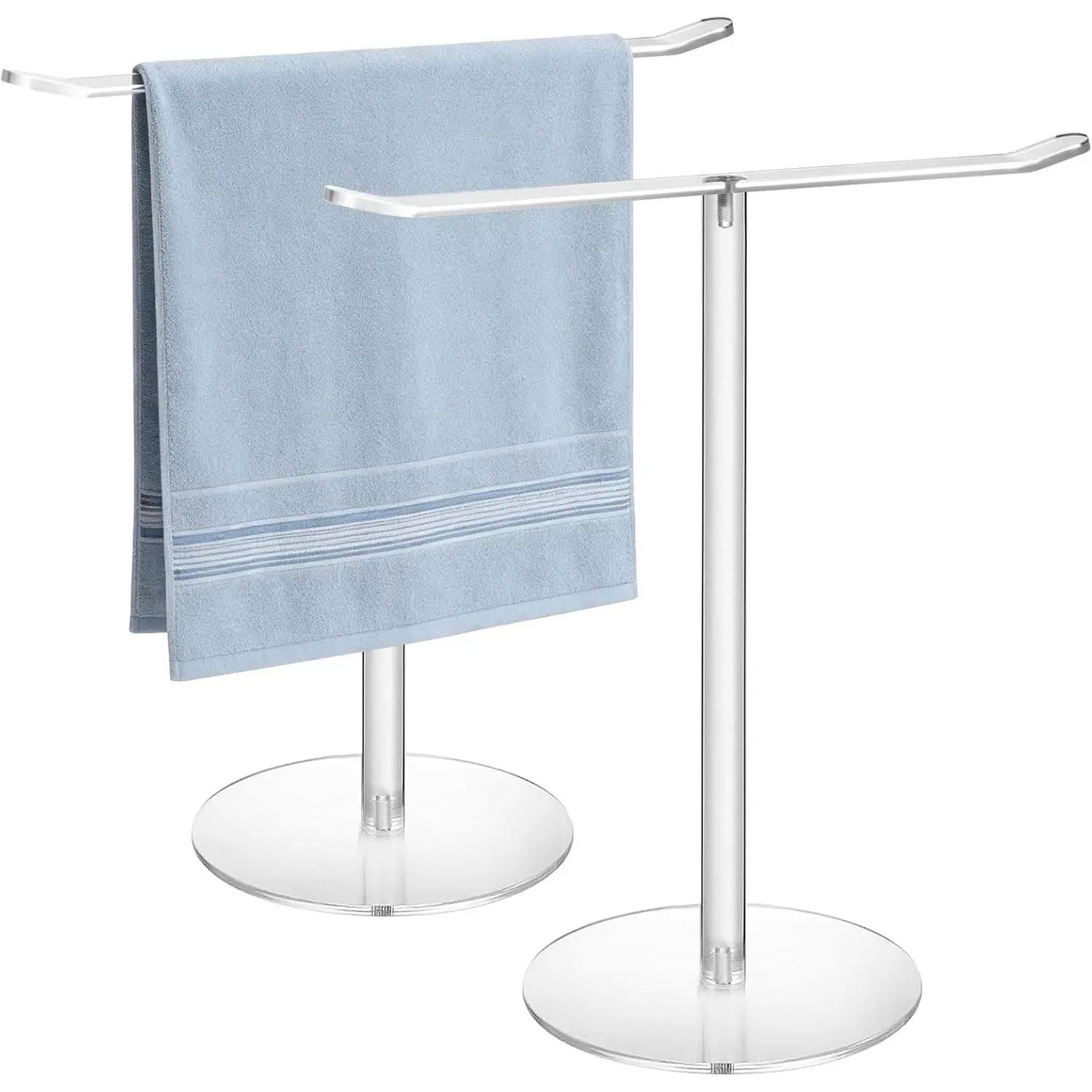 Clear  Hand Towel Holder Stand, T-Shape Free-Standing Towel Rack for Bathroom & Kitchen, Modern Minimalist Design, Simple Assembly, Countertop Organizer