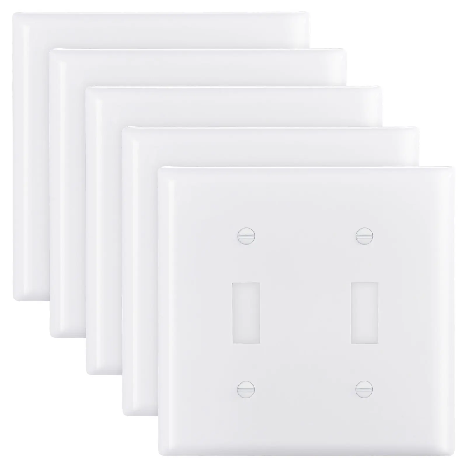 Toggle Light Switch Wall Plates, 2-Gang Switch Electrical Outlet Covers, Standard Size 4.61in Lx 4.53in H Unbreakable Polycarbonate Thermoplastic Faceplate for Receptacle OutletSwitch(5 Pack, White)