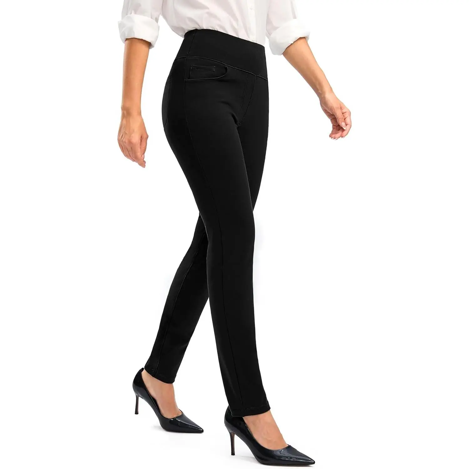 Womens Stretch Dress Pants for Work with 5 Pockets | 4-way Stretch, Tummy Control, High Waisted, Skinny, Pull On, Office, Business Casual, All-Day Comfort