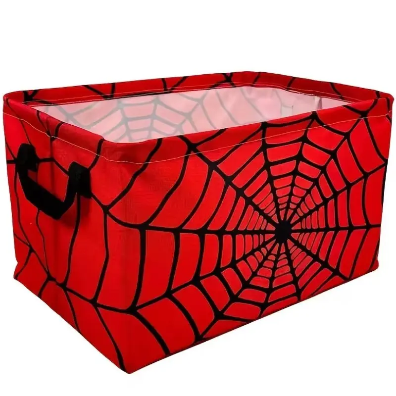 1pc, Spider for Man Web Patterned Laundry Basket, Foldable Storage Box with Handle, Superhero Themed Bedroom and Home Dirty Clothes Basket
