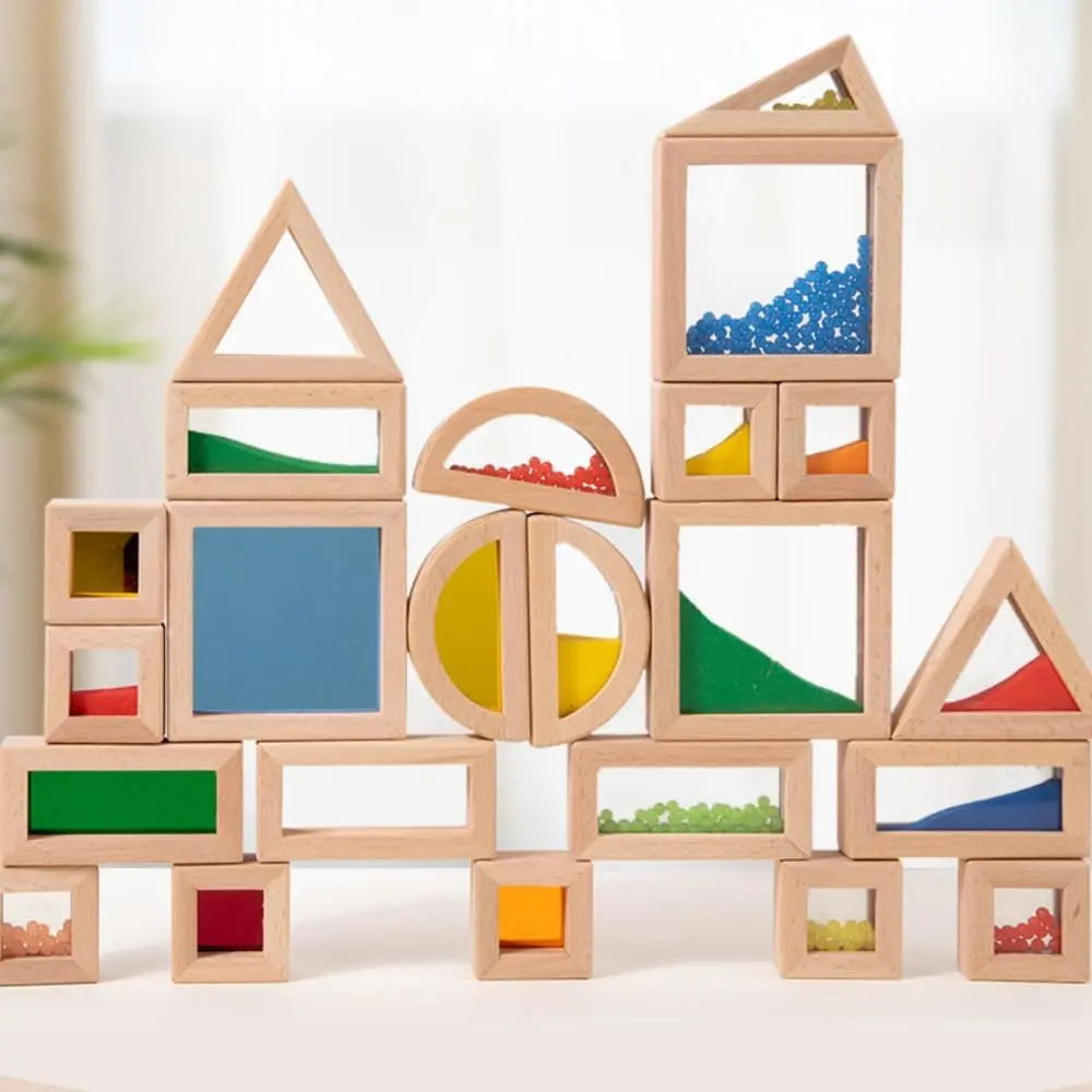 Rainbow Sensory Toys Blocks,15 Pcs Large Wooden Building Blocks for Toddlers Baby Kids,Colorful Geometric Stacking Toys, Preschool Educational Toy Setfidget toys