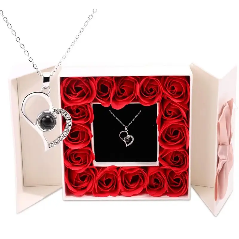 Women's 100-Language "I Love You" Heart-Shaped Projected Memory Pendant Necklace - Valentine's Festive Gift with Gift Box