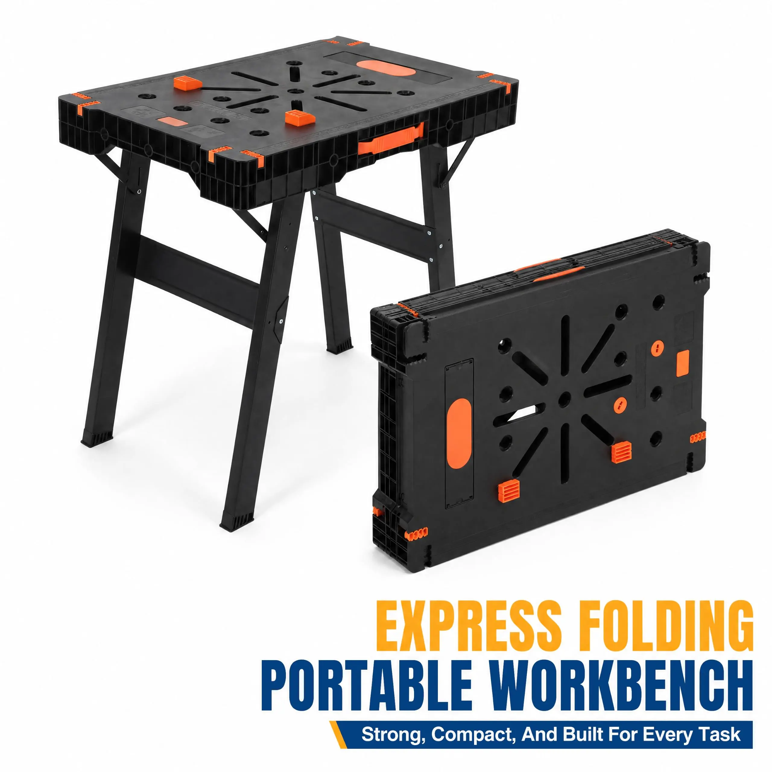 2‑in‑1 Folding Sawhorse and Work Table, 35"×23" Portable Heavy‑Duty Workbench, 300‑LBS Load‑Bearing, 30 Lbs Lightweight, for Garage, Workshop and Construction Jobsite