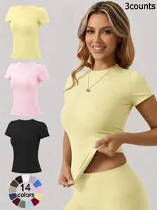 Women's Short Sleeve Workout Tops - High-Elasticity Slim-Fit Yoga Tee, Breathable Quick-Dry Fitness Shirt for Gym, Running Training & Casual Daily Wear, Dry Fit Tees