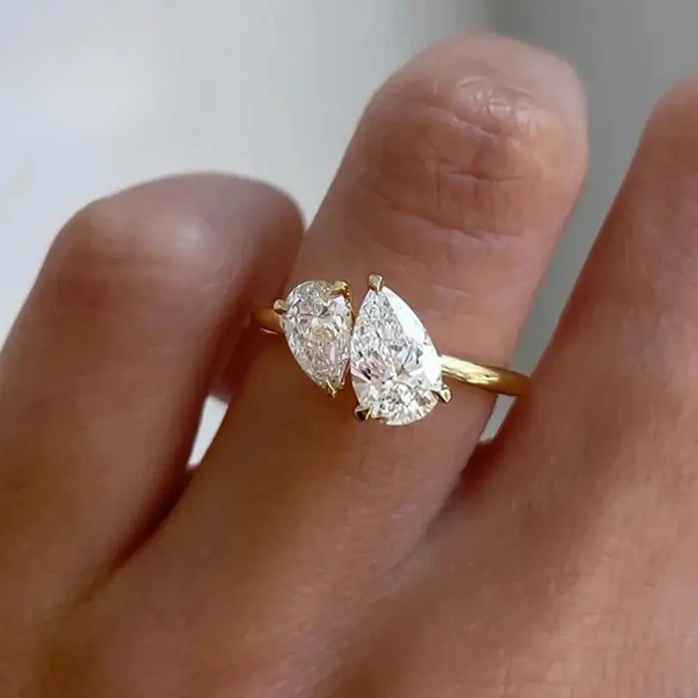 1.5cttw Double Pear Cut Moissanite Diamond Ring for Women Two Stone Toi Et Moi Wedding Bands 925 Silver 18k Gold Plated Jewelry