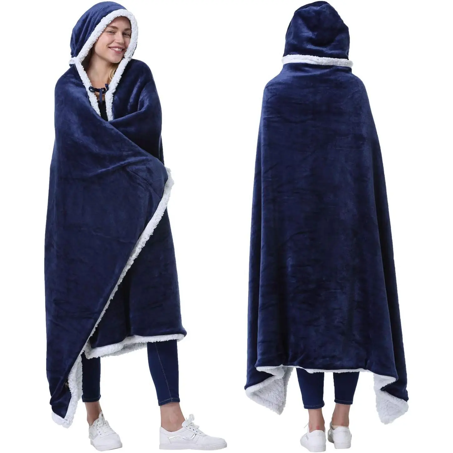 's Hooded Blanket Poncho, Wearable Blanket with Hand Pockets| Dual-Layer Wrap Throw for Warmth, Perfect for Reading, TV Time & Relaxing, Christmas & Birthday Gift for & Men