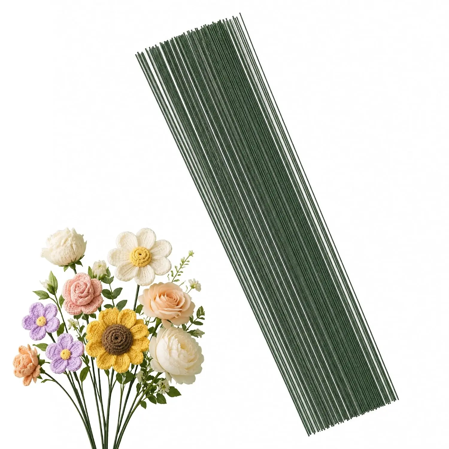 26 Gauge Green Floral Wire Stems, 14" Flexible Iron for Floristry | 105 count Paper-Wrapped Stems.  for Floral Arrangements, Flower Wires, DIY Crafts & Floral Design