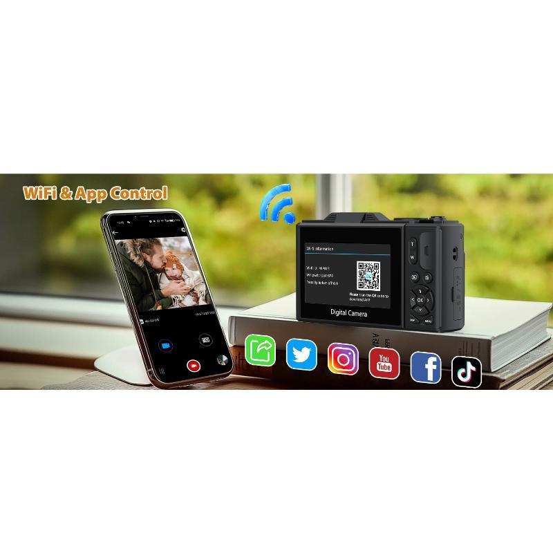 Cameras for Photography, 4K 64MP Digital Vlogging Camera YouTube with 3" 180° Flip Screen, Compact WiFi 18X Zoom, 32GB Micro SD Card & 2 Batteries Cameras for Photography, 4K 64MP Digital Vlogging Camera YouTube with 3" 180° Flip Screen, Compact WiFi 18X Zoom, 32GB Micro SD Card & 2 Batteries