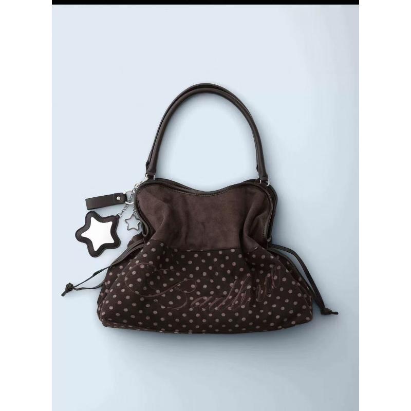 Embroidered Leopard Print Tote Bag, Star Mirror Pendant, Sweet Shoulder Bag