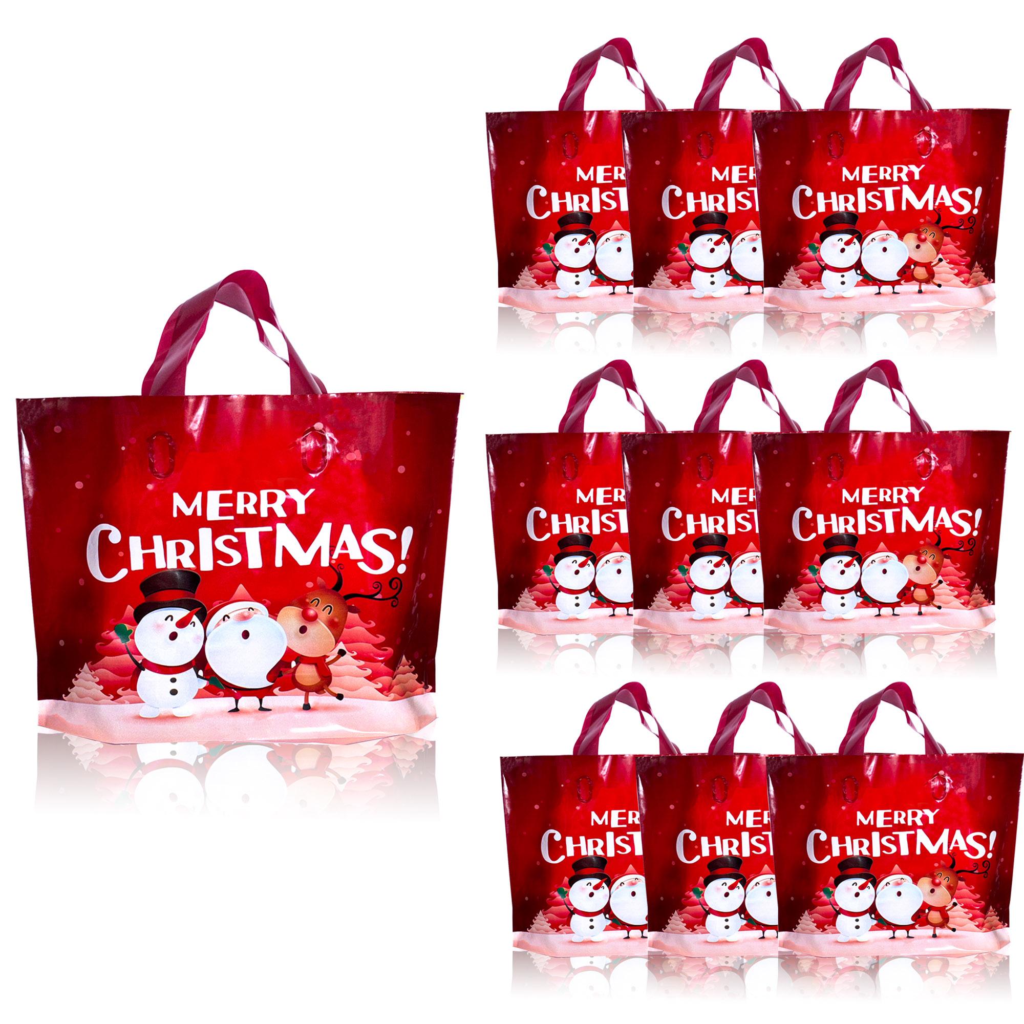 Reusable Christmas Gift Bags Set of 10, Festive Santa Reindeer Snowman Designs, Durable Handles for Holiday Parties & Surprises, Party Gift Bags, Goody Bags, Goodie Bag Stuffers, Party Favors, Party Gift Packs, Party Supplies