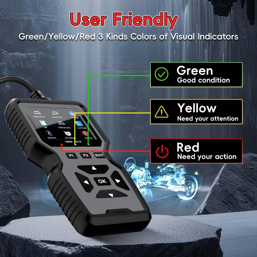 Professional Obd2 Diagnostic Scanner Tool, Car Diagnostic Scanner, Vehicle Diagnostic Tool, USB Powered, Engine Fault Detector, Code Reader, Battery Tester, 10 Languages Supported
