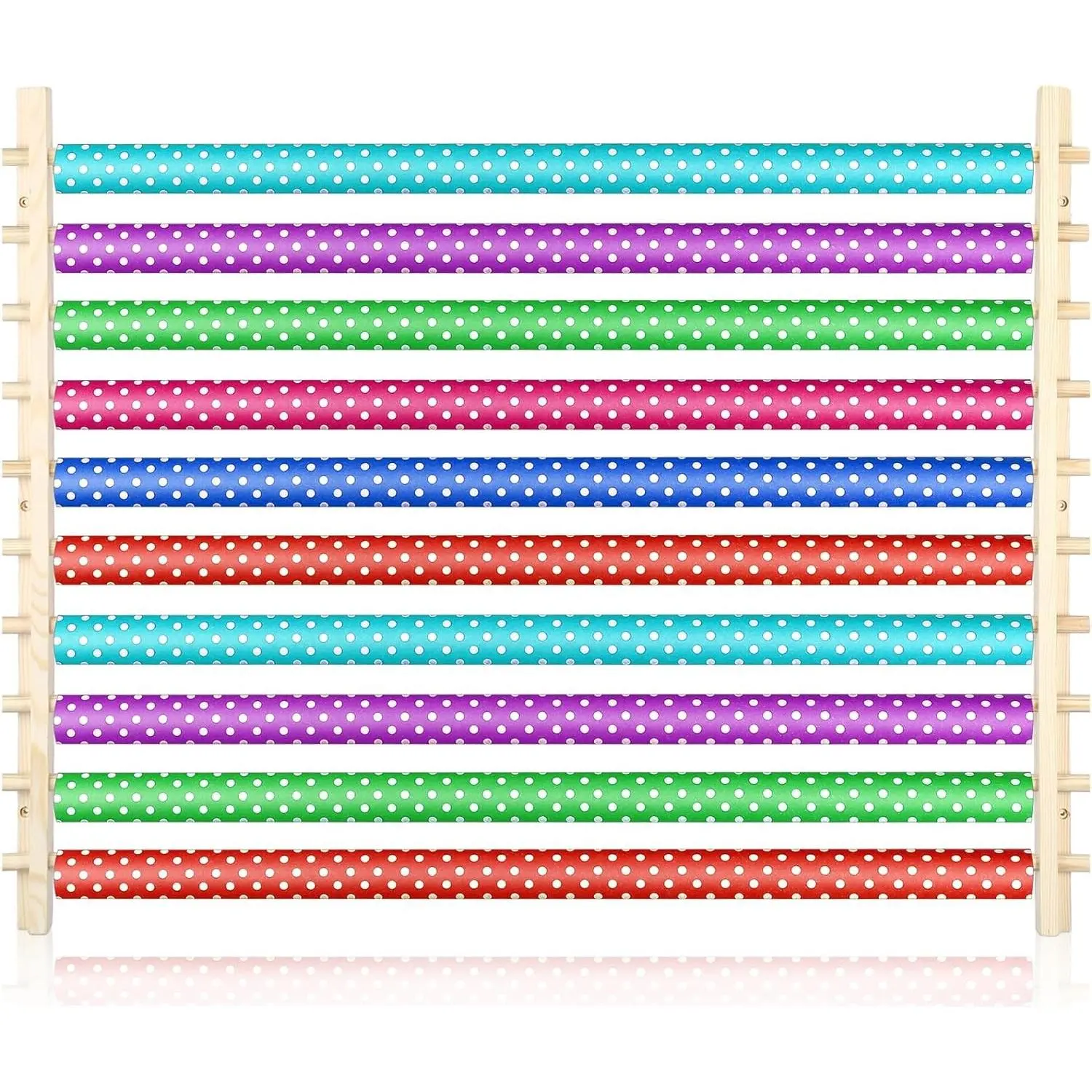 10 Tier Ribbon Holder Organizer Rack Wood Wrapping Paper Display Rack Large Gift Wrapping Paper Storage Organizer Easy Wall Mount Wrapper Storage