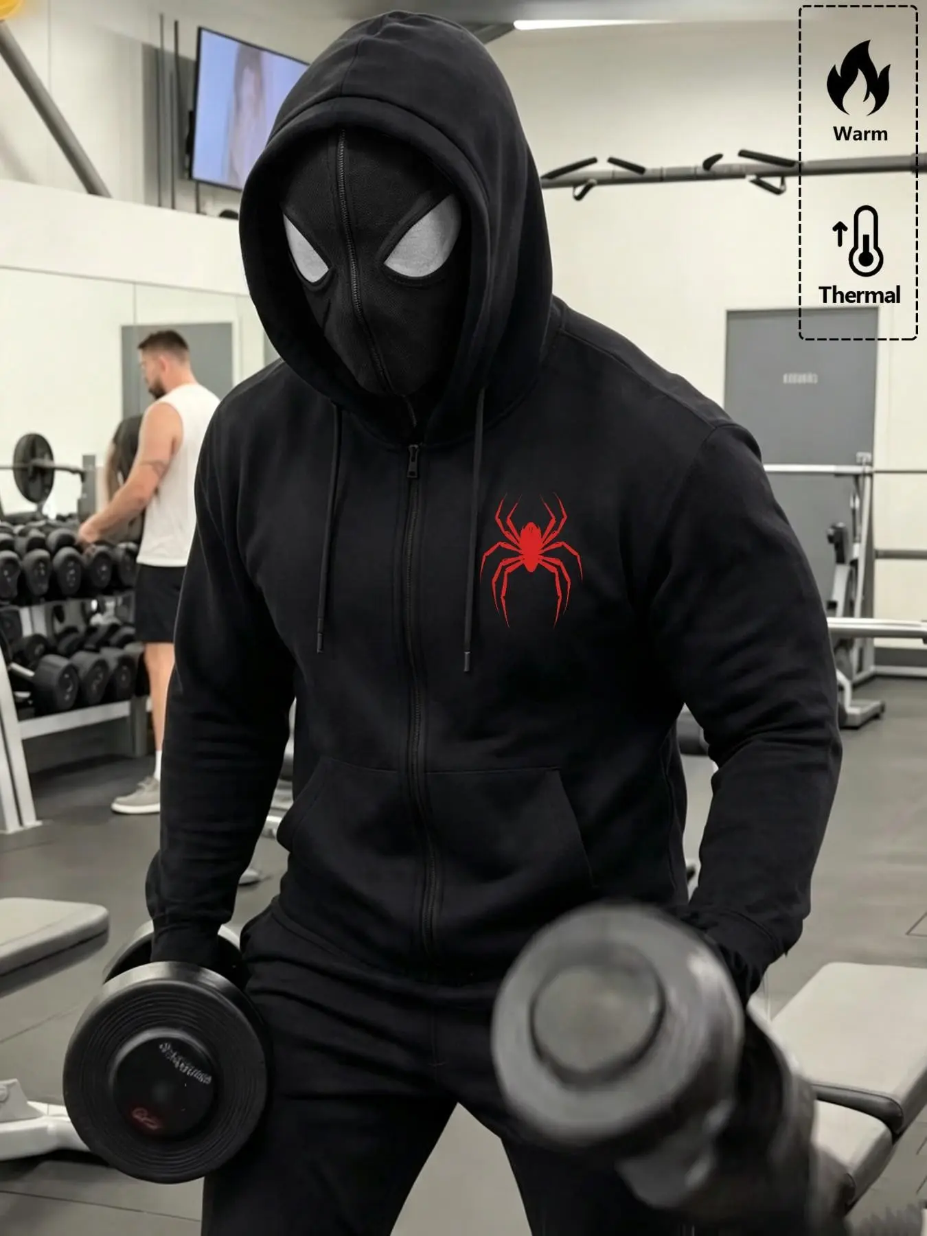 Autumn Winter Fleece Lined Spider Print Zipper Hoodie, Unisex Streetwear Jacket, Drawstring Hood, Large Pocket, Casual Sportswear