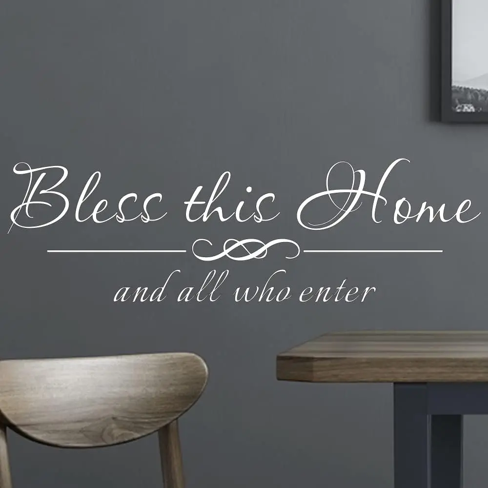 Bless This  and  Who Enter - Pure Black Vinyl Wall Decal Quote Carved Seperated Letters  Entryway Lettering Blessed Stickers Room Decor Art Handwriting