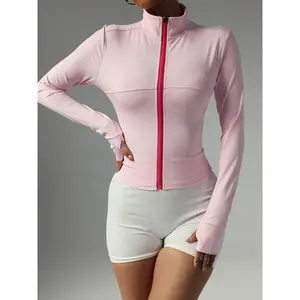 Elegant Slim Fit Womens Yoga Jacket Full Zip Lightweight Long Sleeve Coat for Gym Workouts and Casual Professional Wear Pink White Trench Style Puffer Jacket Machine Washable blonde blazer winter outfits for women