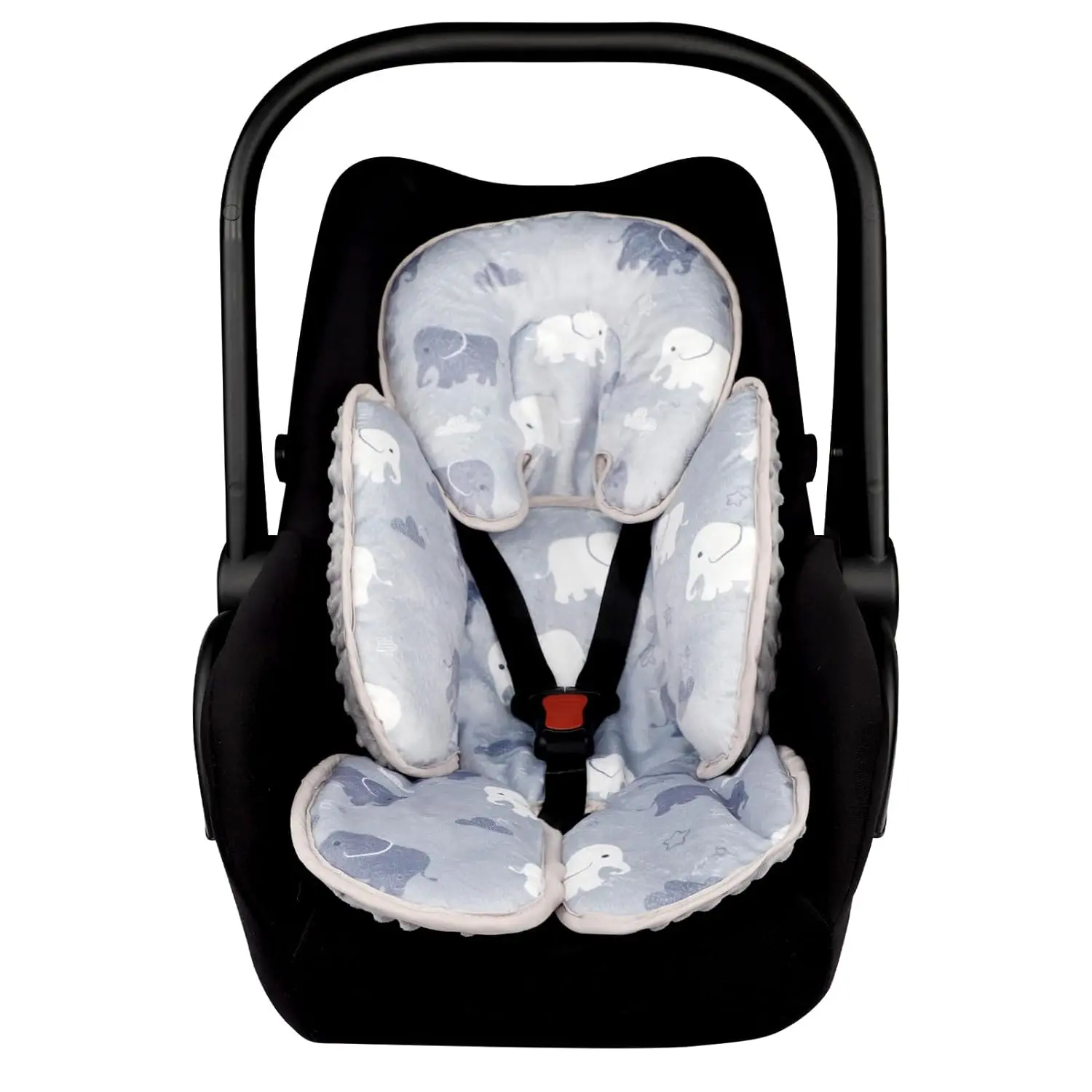 Infant Car Seat Head Support, Soft Baby Carseat Head & Body Support, Grey Elephant Baby Car Seat Insert Cushion for Newborn Boys