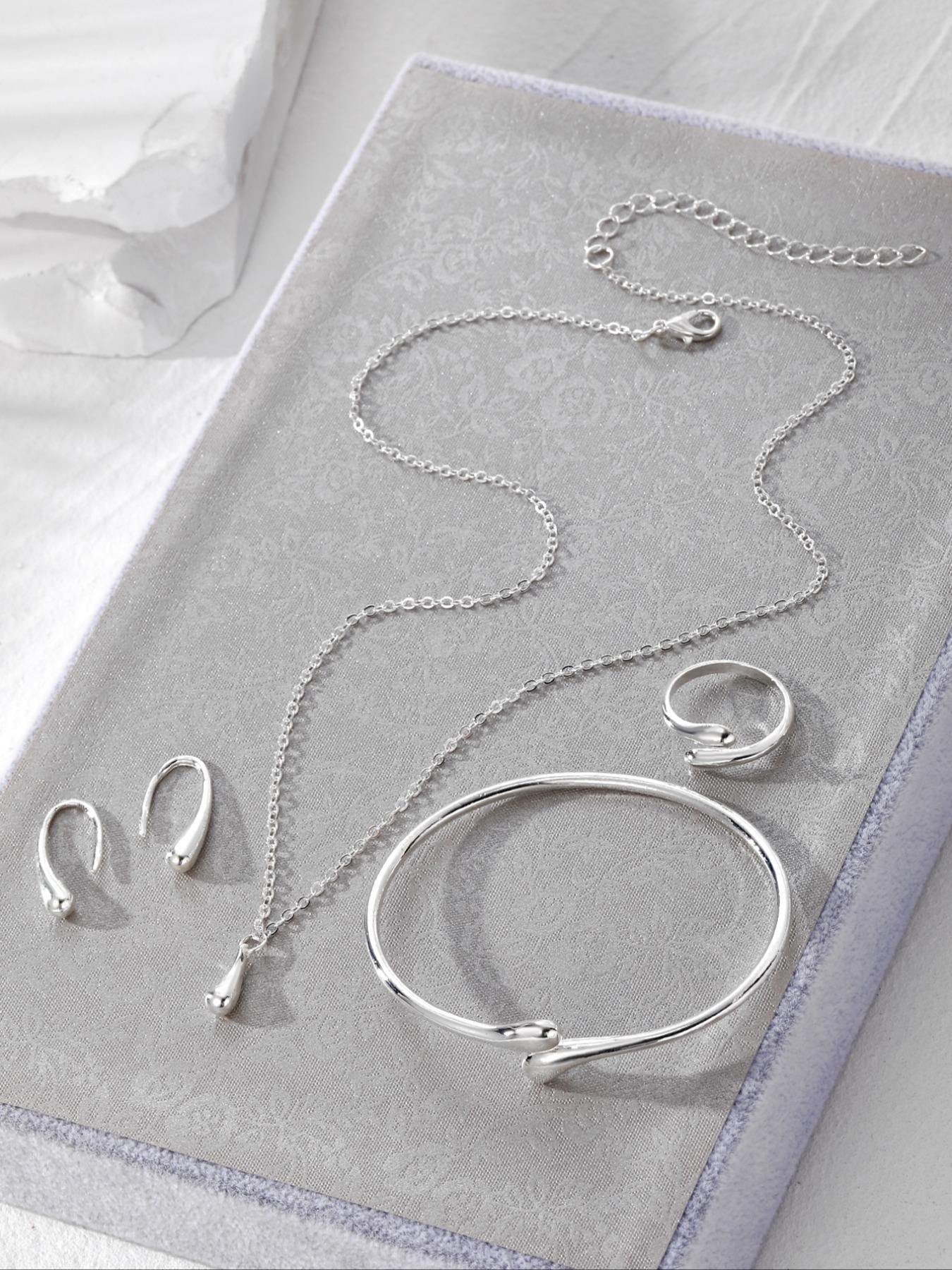 Necklace & Bracelet & Earrings & Ring Jewelry Set, Fashion Jewelry for Party, Daily Clothing Decor, Trendy All-match & Exquisite Jewelry for Birthday Gift