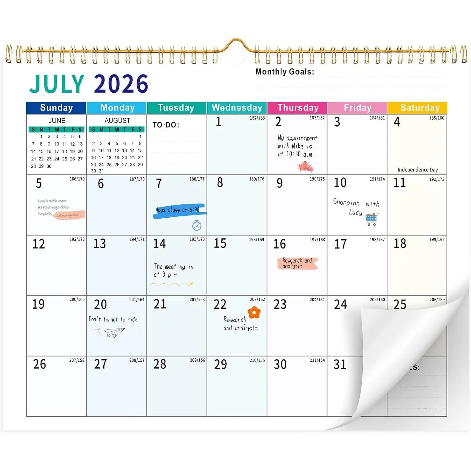 Wall Calendar 2026-2027, 18 Month Large Desk Calendar from July 2026 to December 2027 14.5" x 11.8" Monthly Calendar with -Wire Binding for  Office Planning Organisers, Colorful