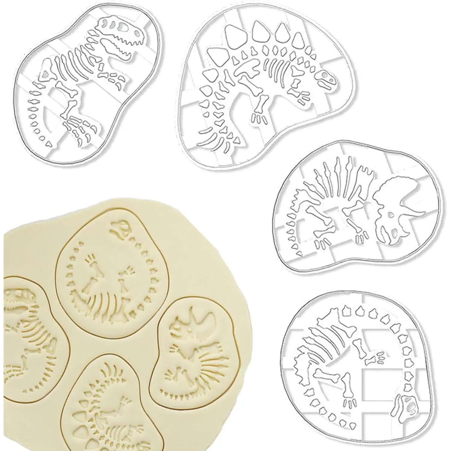 4 count Dinosaur Cookie Cutters Dinosaur Skeleton  Cookie Cutters  T-Rex Tanystropheus Triceratops   Mold for  Baking Dinosaur Biscuits Enthusiasts