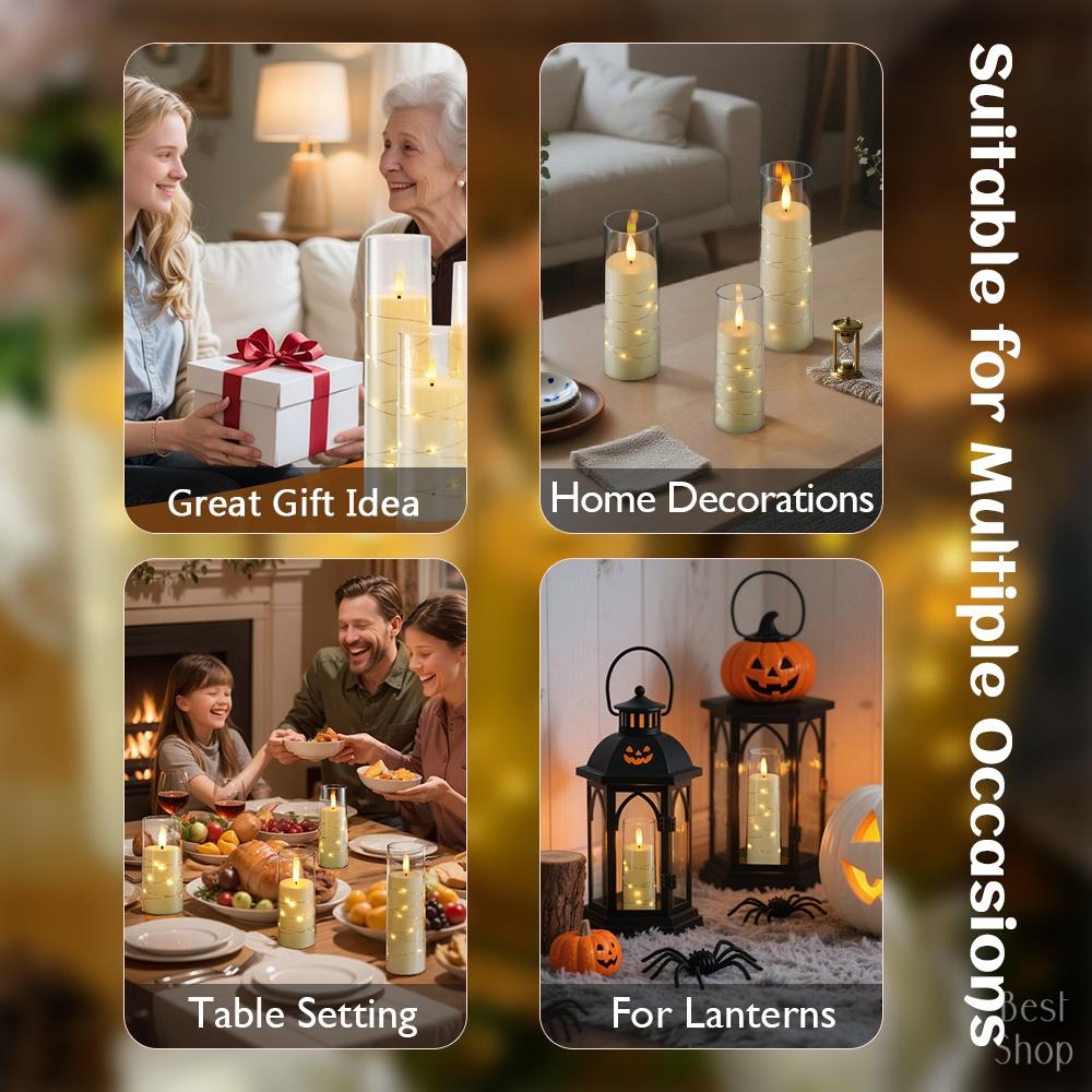 5pcs Flameless LED Candles with Embedded Star String, Battery Operated Acrylic Pillar Candles with Timer and Remote, Flickering Candles for Romantic Ambiance and Home Decoration Mood Decorative,Valentine's Day, Mother's Day