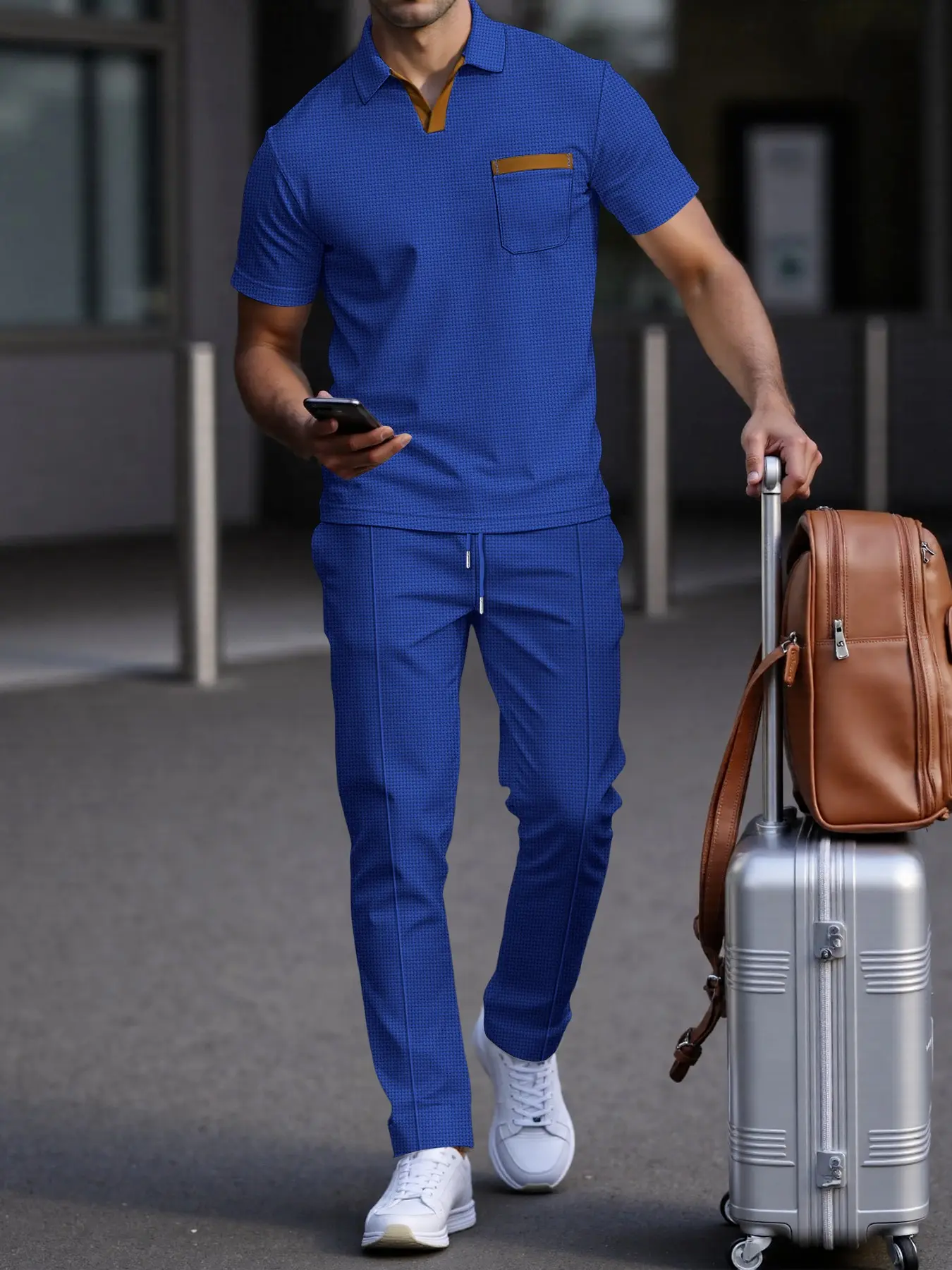 Men's Two-Piece Set, Christmas Gift, Friday, Spring Summer Fall Clothing, Casual Knit Pants, High Waist, Long Sleeve Blazer