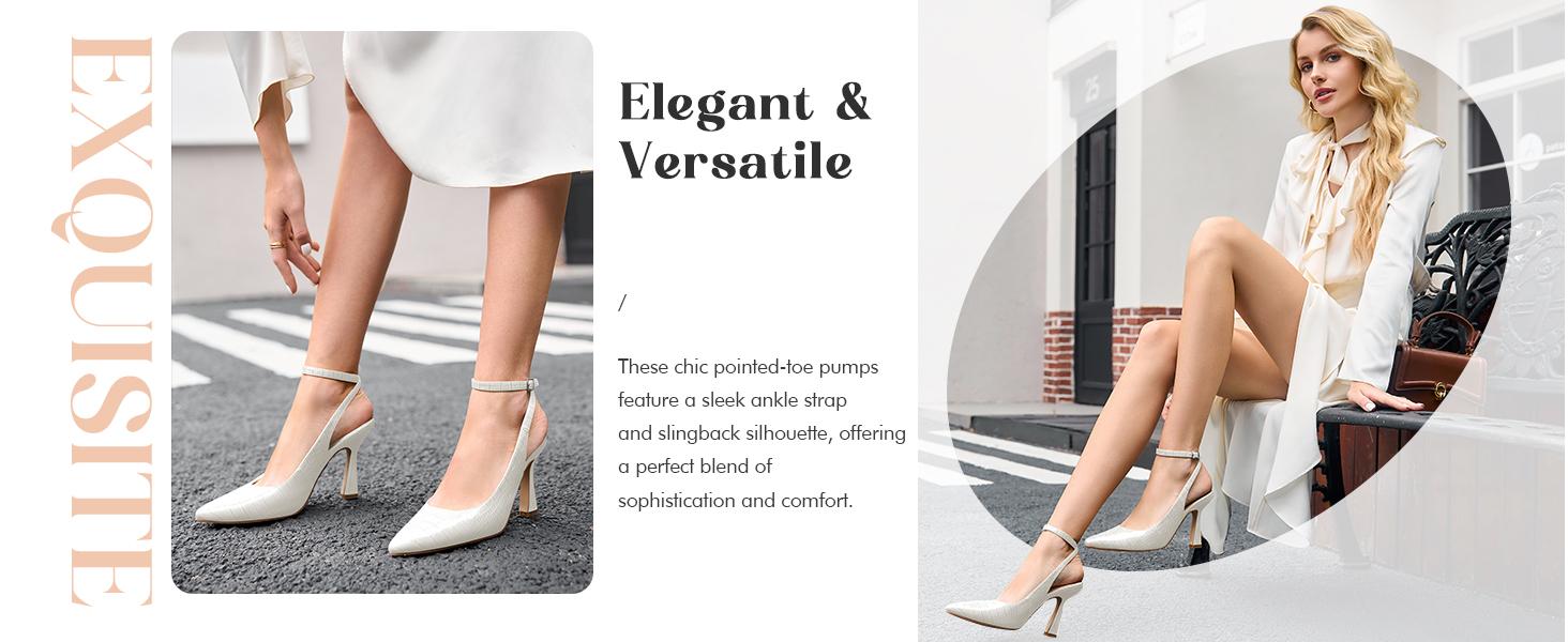 Coutgo Womens Closed Toe Ankle Strap Heels Pointed Toe Pumps Shoes Slingback High Heel Wedding Dress Shoes