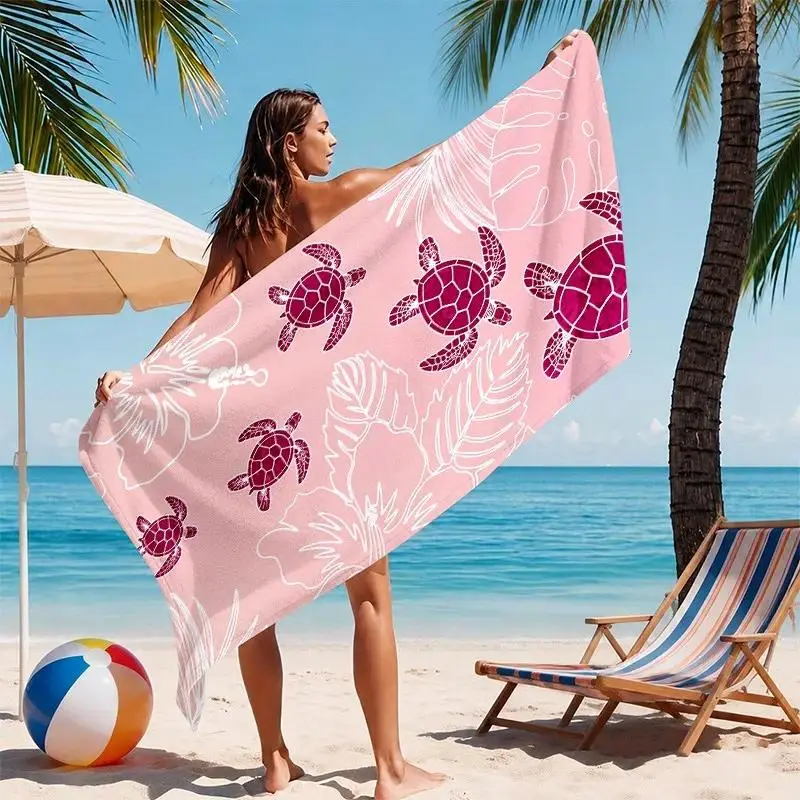 Tropical Sea Turtle Botanical Beach Towel Soft Absorbent Quick Dry Towel Summer Holiday Gift For Women Kids Family