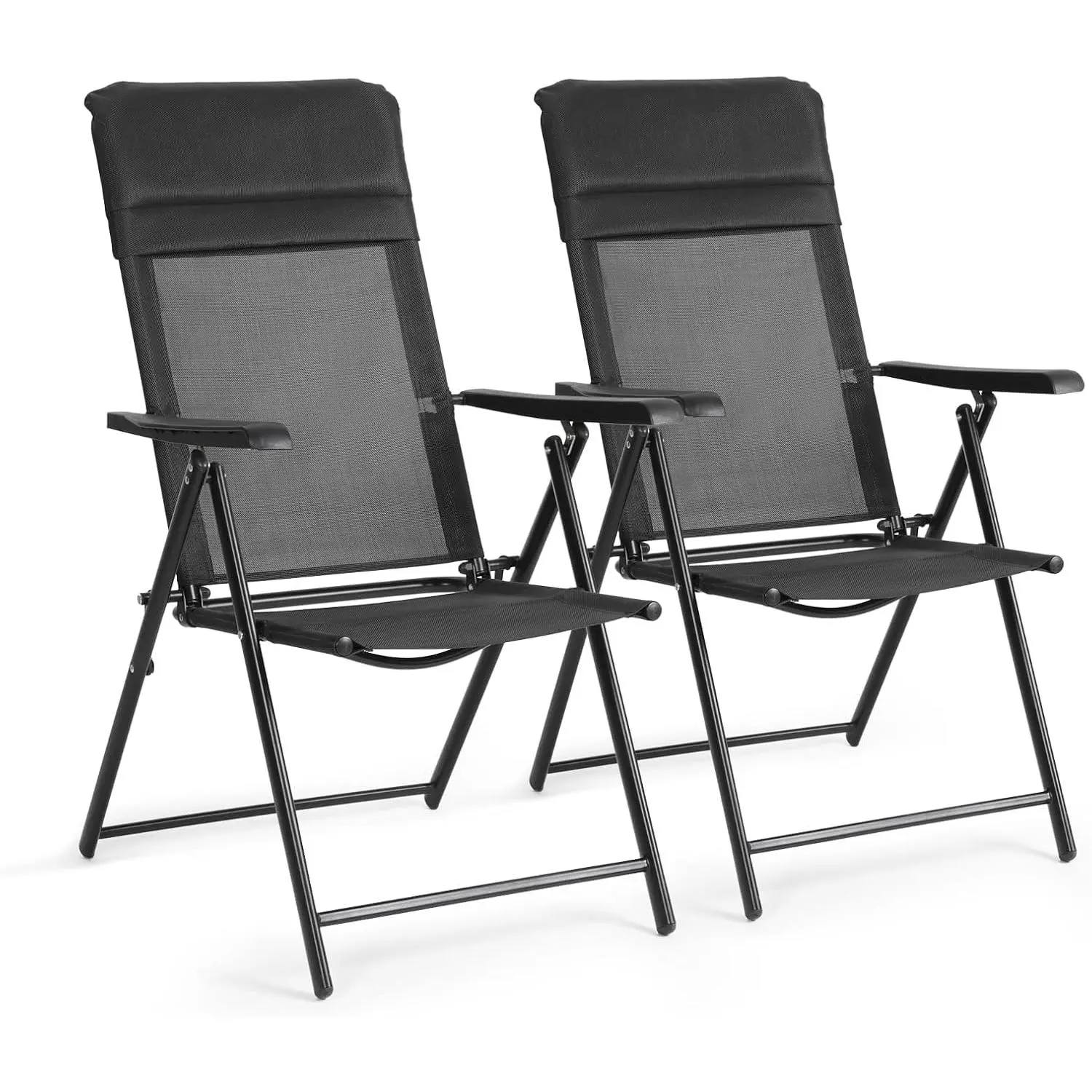 VOWNER 2-Pack Folding Outdoor Chairs for Adults, Breathable Quick-Dry Mesh with Headrest, Armrests & Backrest, 330 lbs (150 kg) Capacity, Versatile for Camping, Beach, Fishing, Black