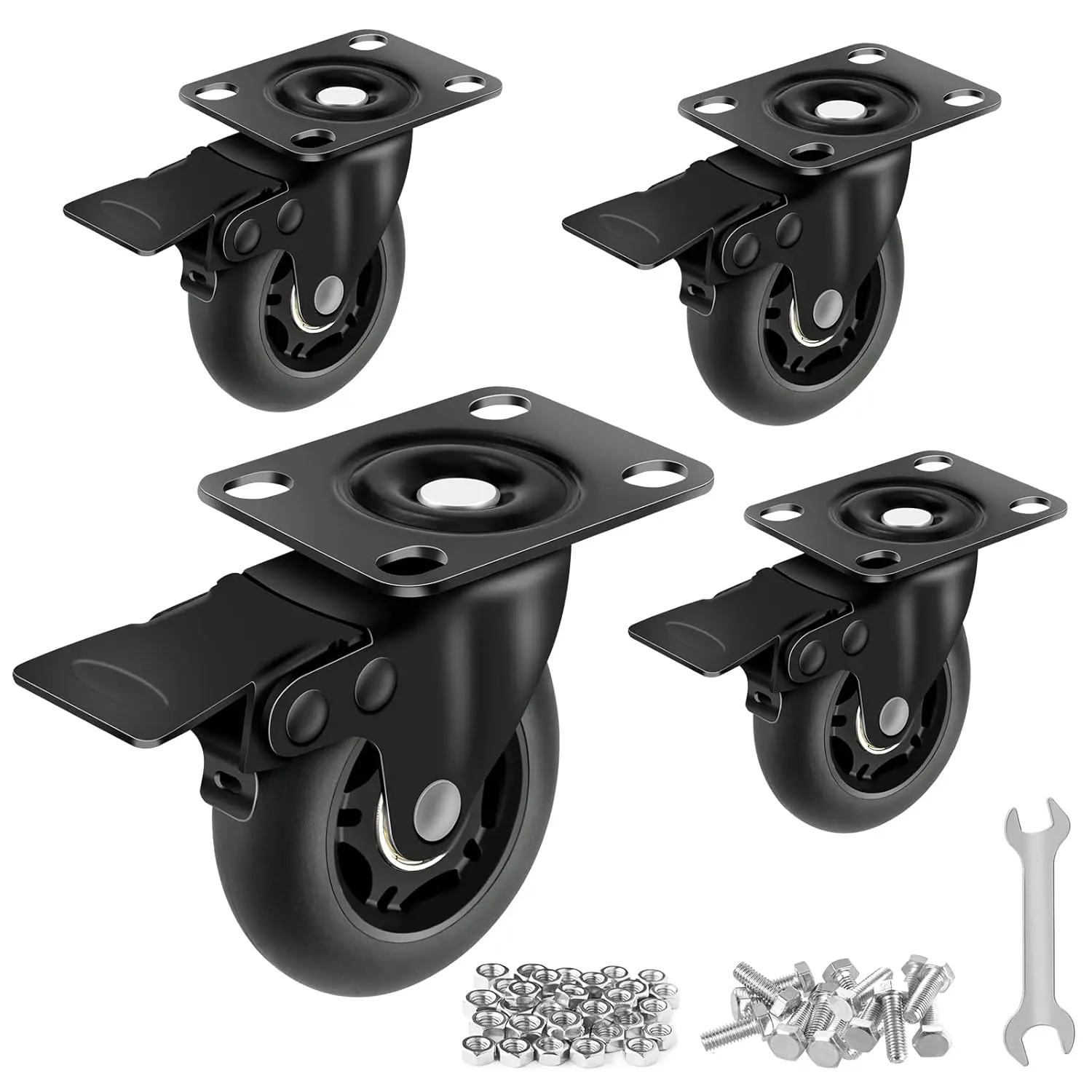 3" Lock Casters Set of 4 Duty 2000 LBS Total Load| Non-Marking & Quiet, Quietly and Protect, Safety Lock,Wheels for Furniture, Carts,, Tile, Carpet
