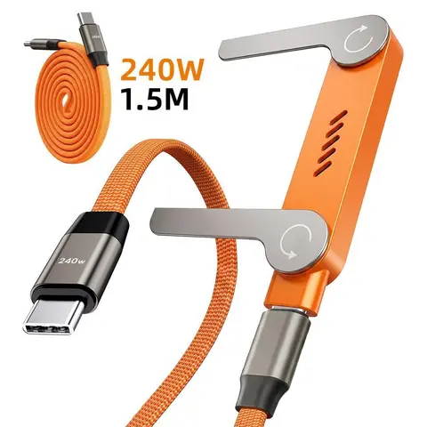 【Black Friday】  240W Speed USB-C to USB-C Fast Charging Cable - 1.5M/5ft Braided Nylon Phone Accessory, L-Shaped Gamer Connector, Foldable Phone Stand, 480Mbps Data Transfer, Durable for Gamers, iPhone 15, MacBook, iPad, Samsung Devices
