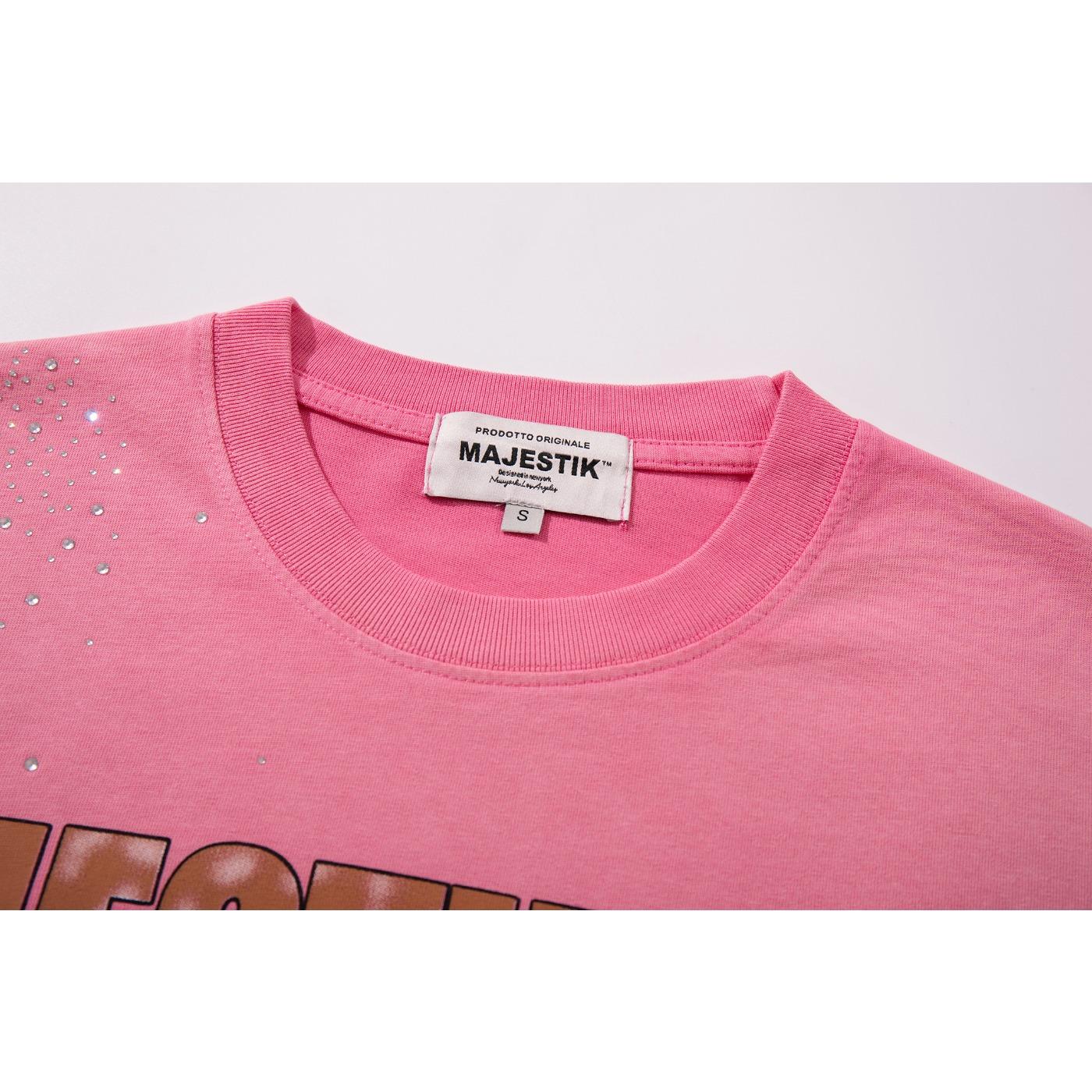 MAJESTIK New American High-Street Streetwear, Vintage Washed Distressed Frayed Edges, Heavy Rhinestone Inlay, Jesus & Virgin Mary Graphic Print, Black Y2K Hip Hop Crew Neck Short Sleeve Cotton T-Shirt Tops