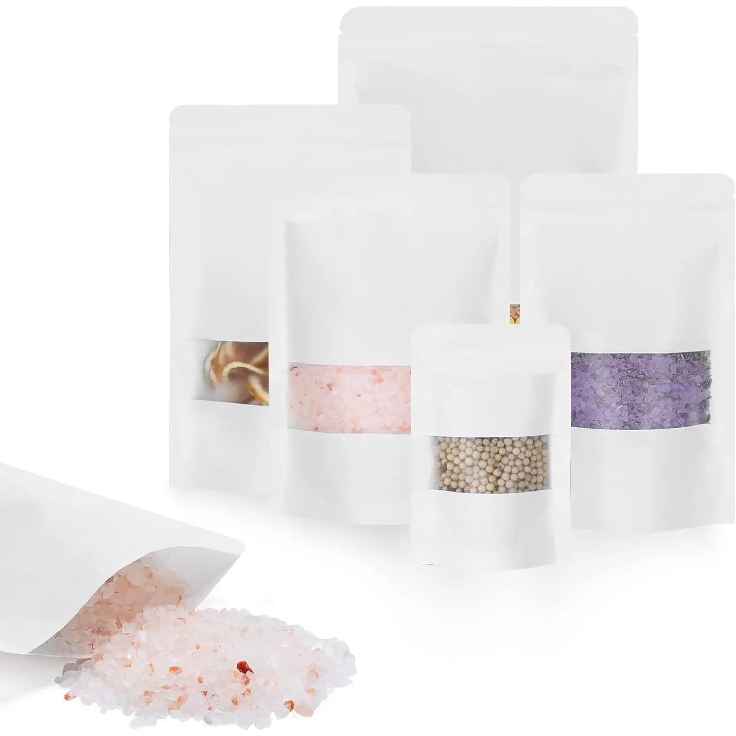 50 count  Bags with Window 3.5x5.5 Inches White  Sealable Zip Lock  Storage Stand up Paper Pouches for  or Business