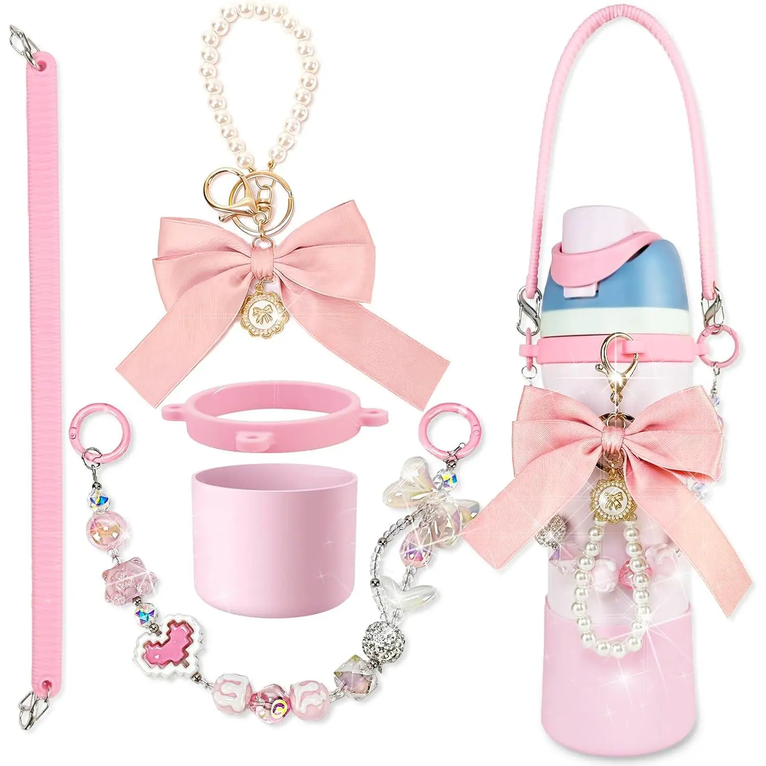 Boot Set for  Water Bottle 24 oz,Water Bottle Handle Strap for  Accessories, water bottle boot,Charms,Rubber Bottoms,Decorative