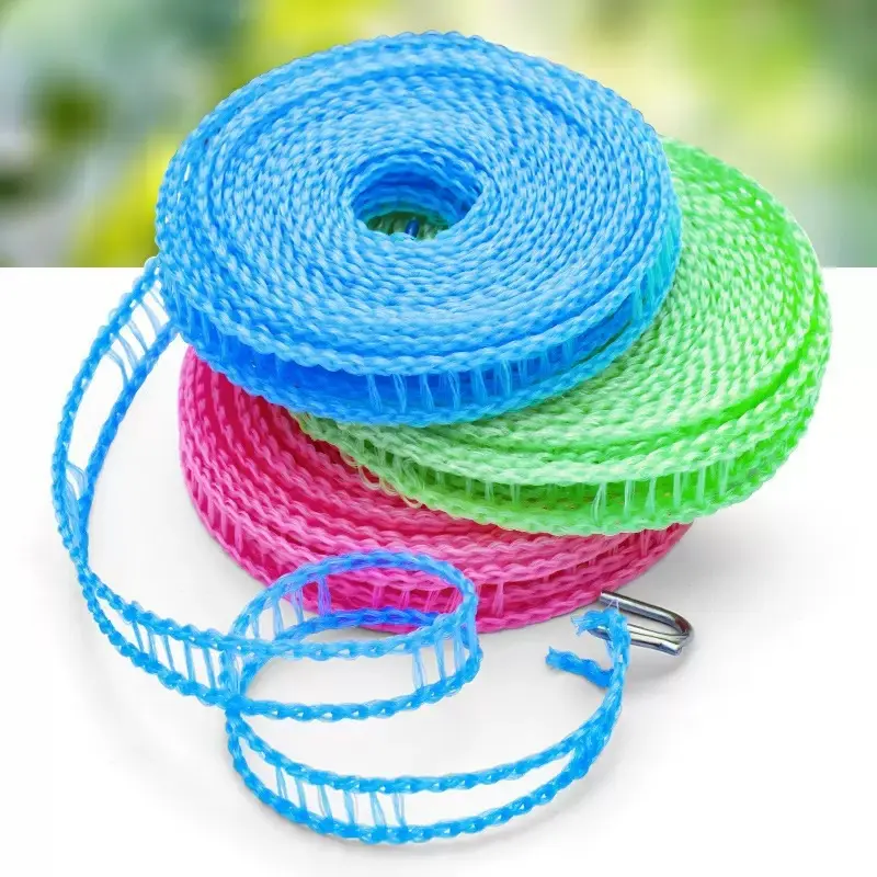 3 Pack Non-Slip Windproof Clothesline with Hooks, Adjustable 5M/197In Laundry Rope for Indoor Outdoor Camping Travel Clothes Drying