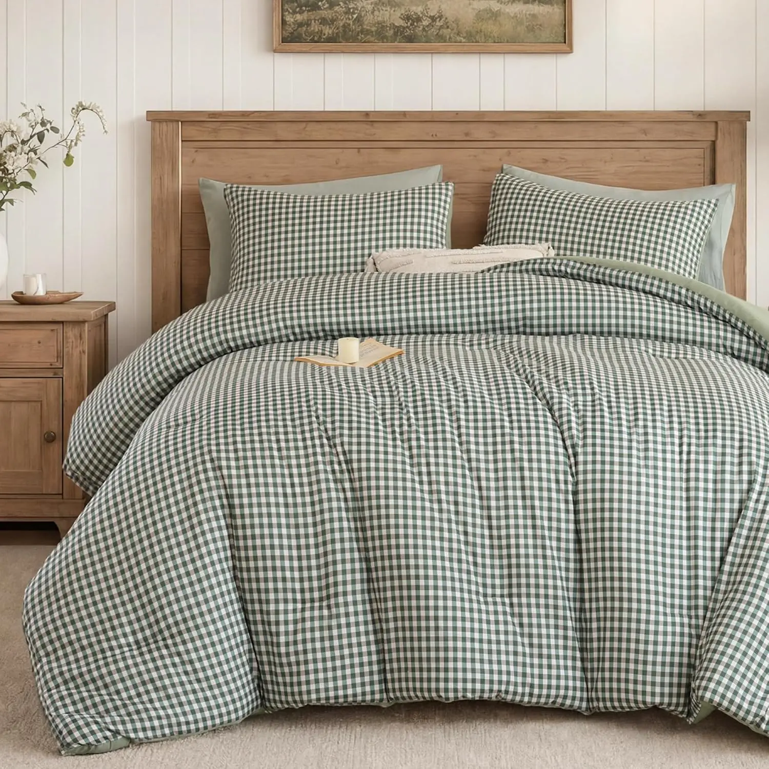 Gingham Comforter Set , 3 count Green  Comforter Set