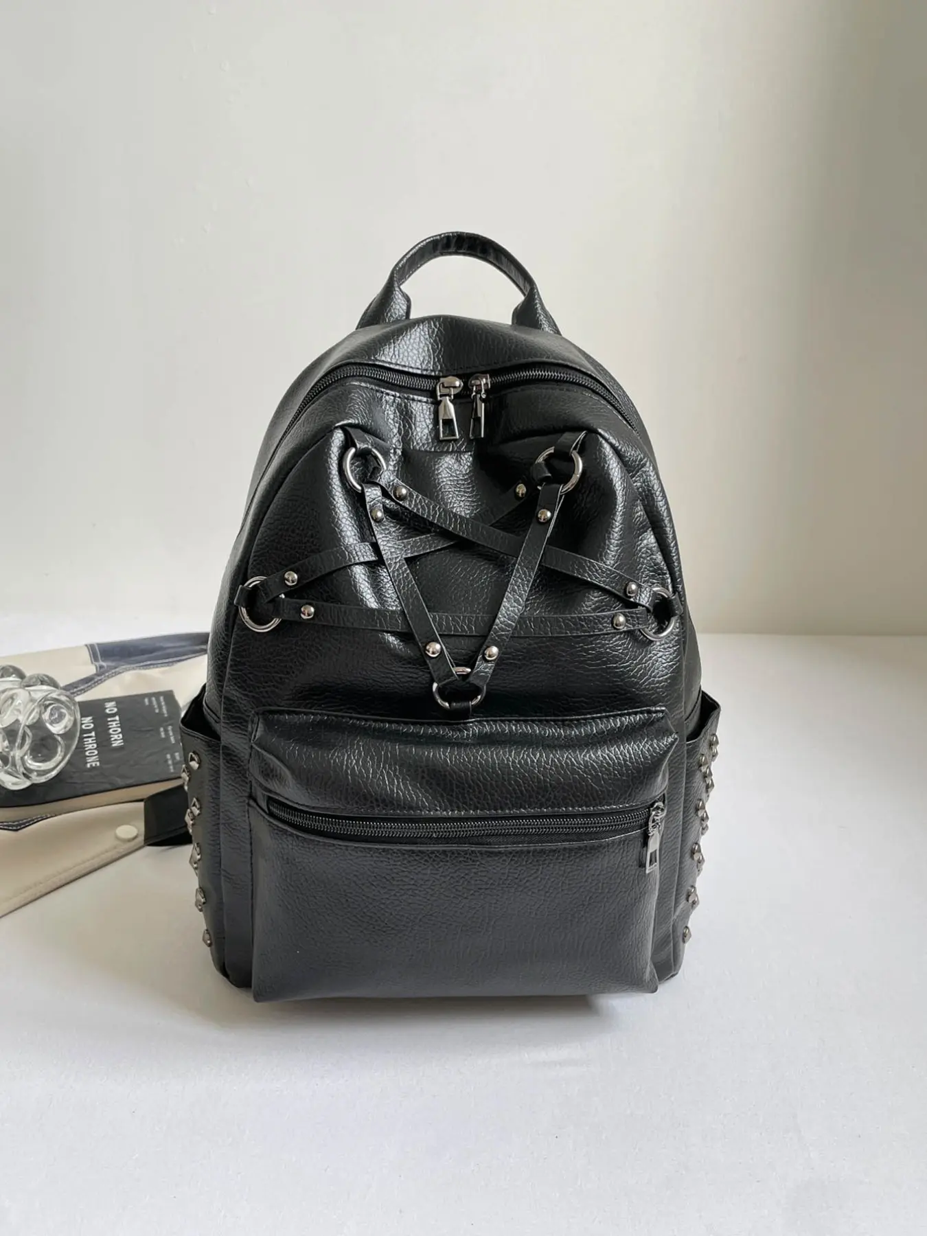 American Retro Punk Style Rivet Star Buckle Backpack, Durability PU Waterproof Design, Ideal Gift for Girls' Birthdays & School Start