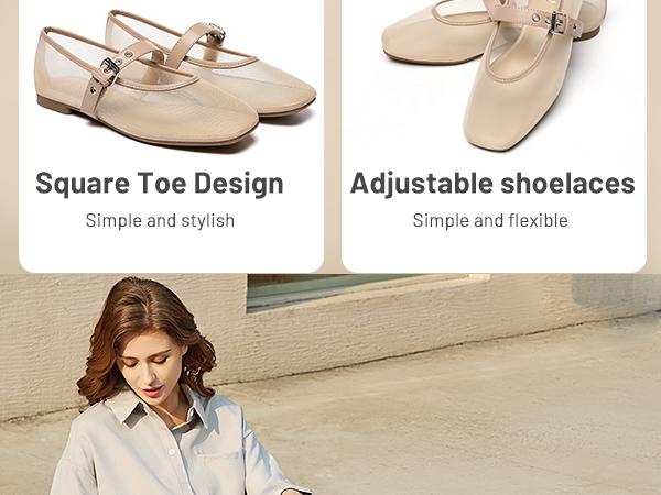 Mesh Ballet Flats for Women Square Toe Buckle Strap Mary Jane Flats Comfortable Casual Ballerina Shoes Footwear Girl Leopard