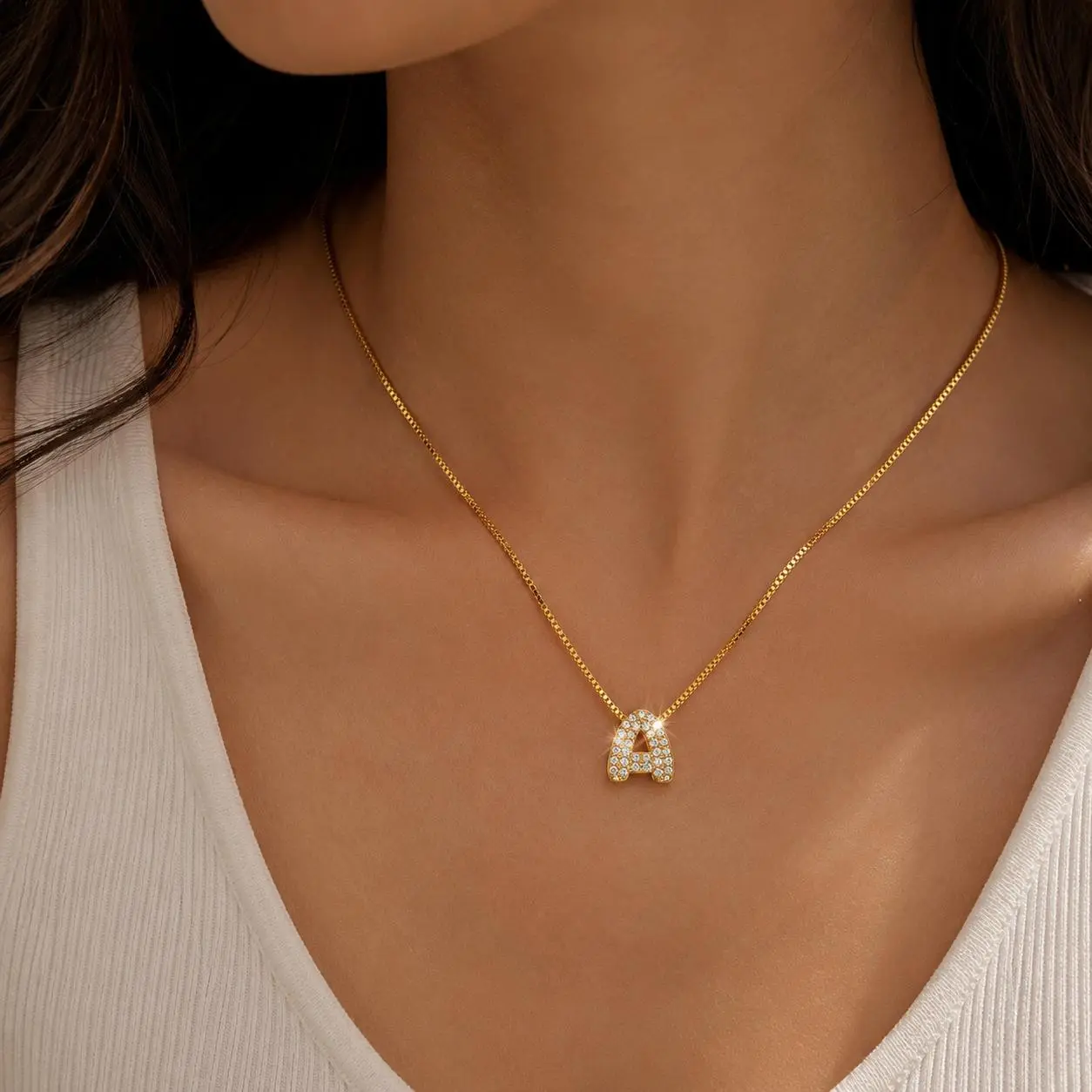 14K Gold Plated Personalized A-Z Initial Pendant Necklace, Unisex Trendy Non Tarnish Monogram Letter A-Z Pendant Necklace Inlaid Shiny Cubic Zirconia Couple Necklace Birthday Gifts Versatile Daily Wear & Party Jewelry