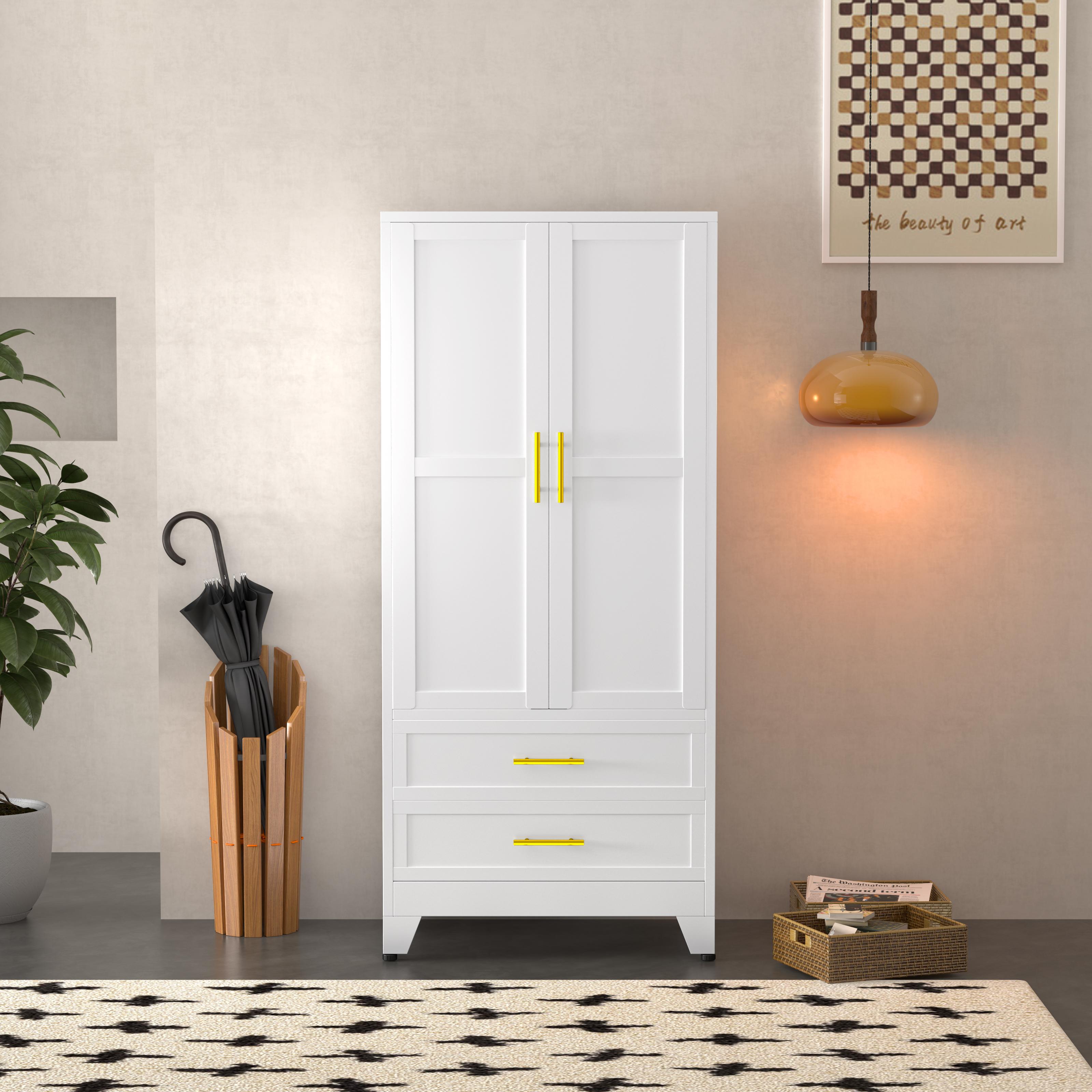 Metal Wardrobe Closet with 2 Doors & 2 Drawers, 71"" Tall Armoire Wardrobe Closet with Hanging Rods and Adjustable Shelf, Steel Wardrobe Storage Cabinet for Bedroom, Large mothersdaygift