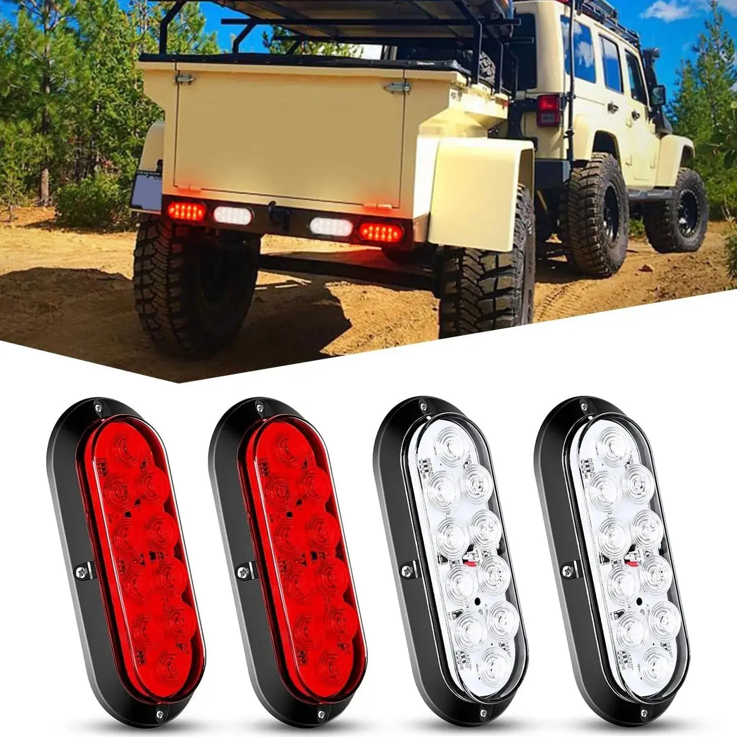 Nilight 6-Inch Oval Red White Upgrade LED Trailer Rear Taillight Lamps (4PCS) - ABS Construction, Luminous Brightening, Screw-Mounted Design