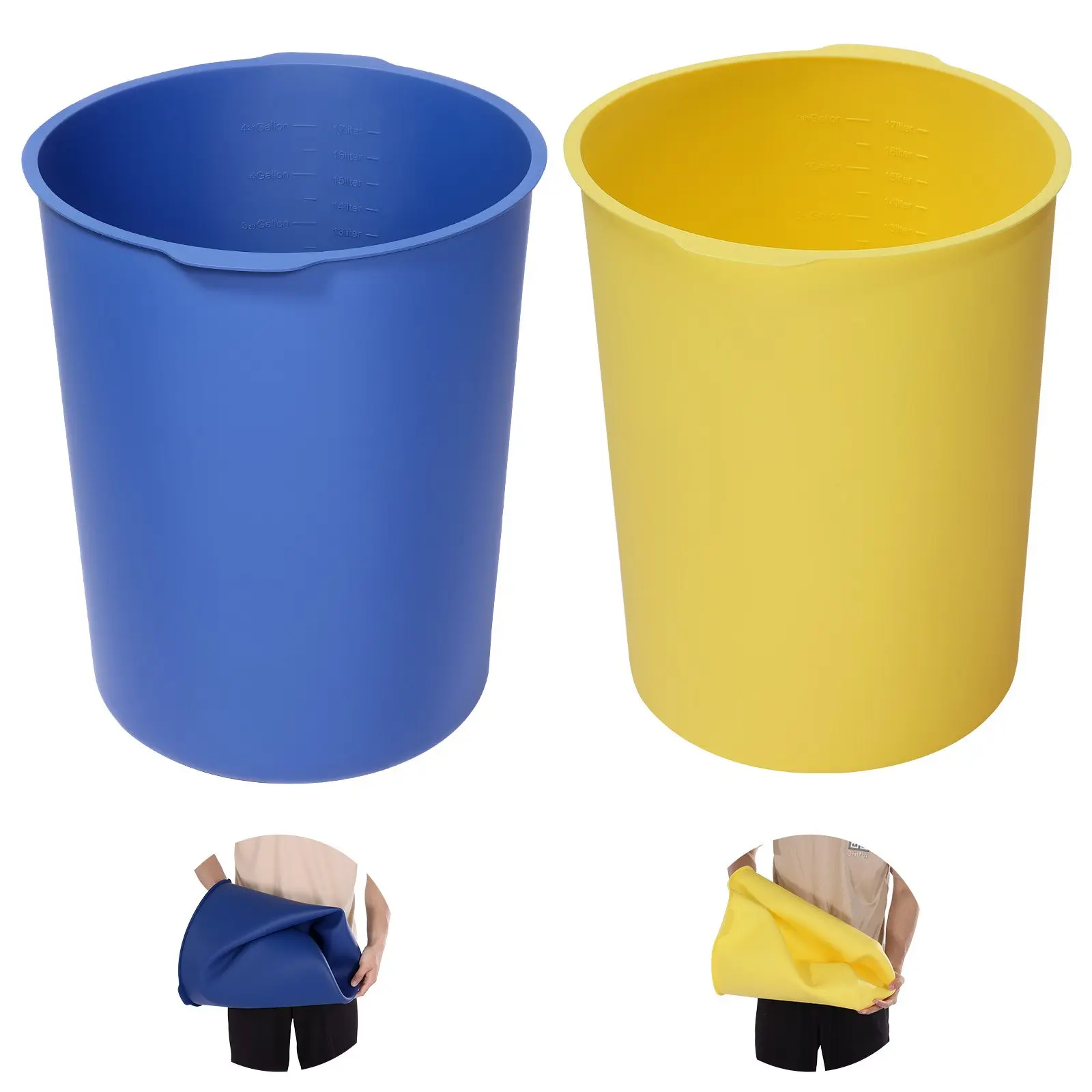 VEVOR 2 Pcs 5 Gallon Bucket Liner for Concrete Mix, Reusable Silicone Mortar Bucket Liner for Thinset Paint Concrete Epoxy Mixing, Heavy-duty Grout Mixer Insert with Measurements, Blue Yellow