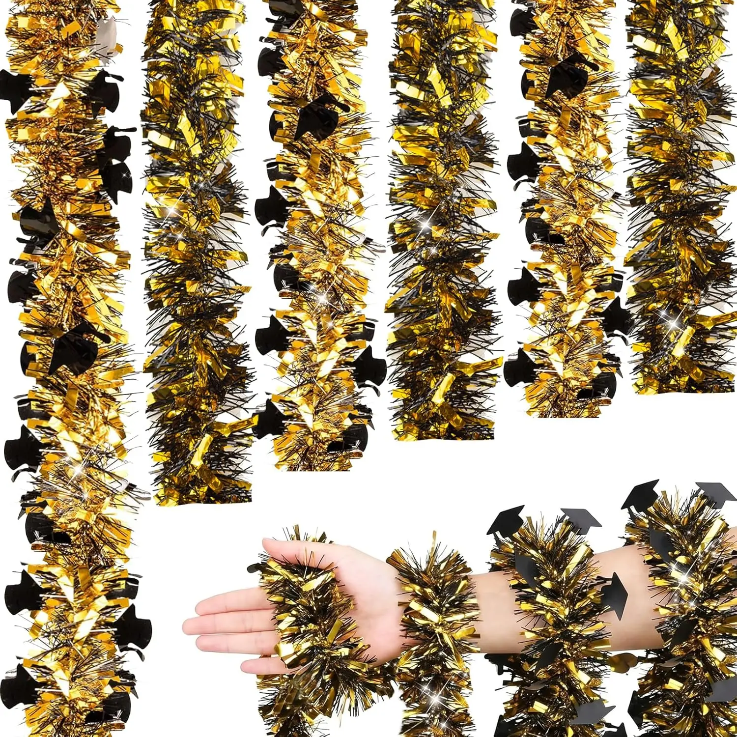 Graduation Party Black & Gold Garland Decor 2 String-Black Gold Tassel Garlands Total 32.8Ft - Each 16.4Ft Glittering Gold Garland for Graduation Party Tree Mantle Indoor Outdoor Holiday Homefidget toys