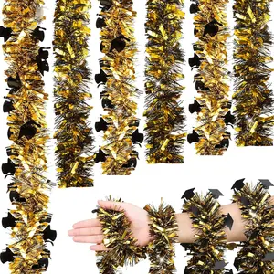 Graduation Party Black & Gold Garland Decor 2 String-Black Gold Tassel Garlands Total 32.8Ft - Each 16.4Ft Glittering Gold Garland for Graduation Party Tree Mantle Indoor Outdoor Holiday Homefidget toys