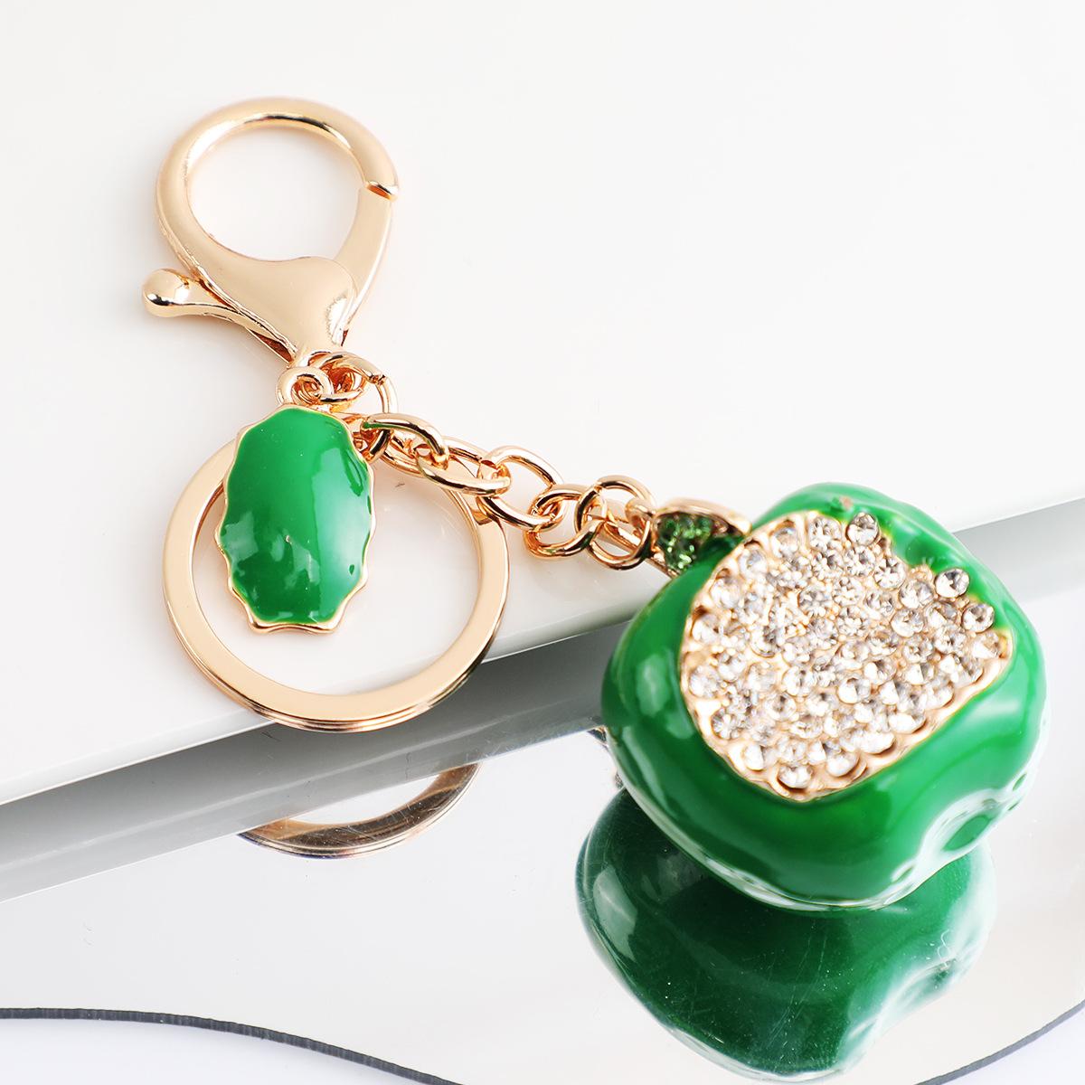 New Rhinestone fruit Keychain, 3D Fruit Bag Charm with Leaf Pendant, Cute Bling Green Apple Car Key Ring Accessory for Women,perfect daily use gift New Rhinestone fruit Keychain, 3D Fruit Bag Charm with Leaf Pendant, Cute Bling Green Apple Car Key Ring Accessory for Women,perfect daily use gift