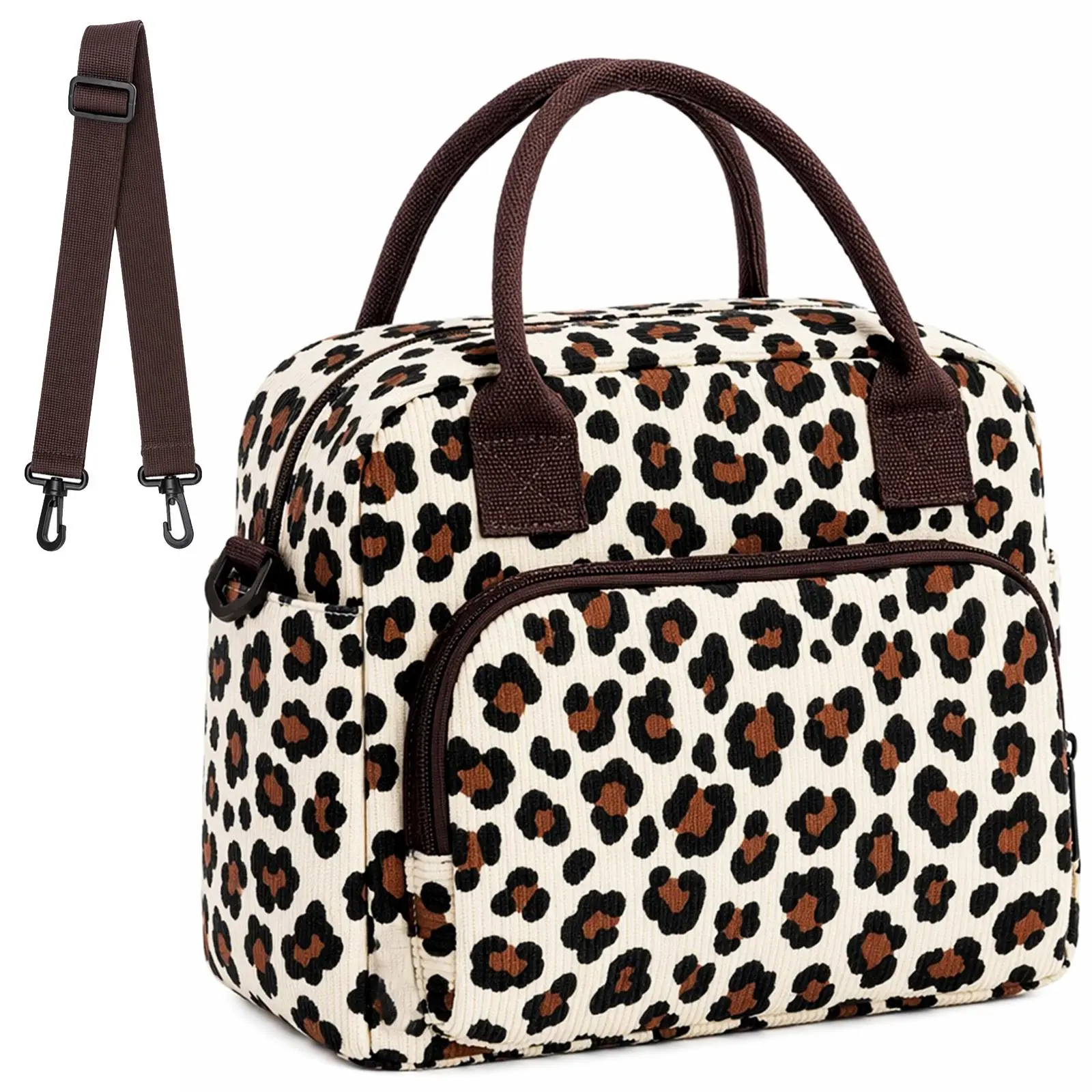 Lunch Bag for Women Men Insulated Lunch Box for Adult Reusable Lunch Tote Bag for Work, Picnic or Travel (Leopard with Long Shoulder Strap)
